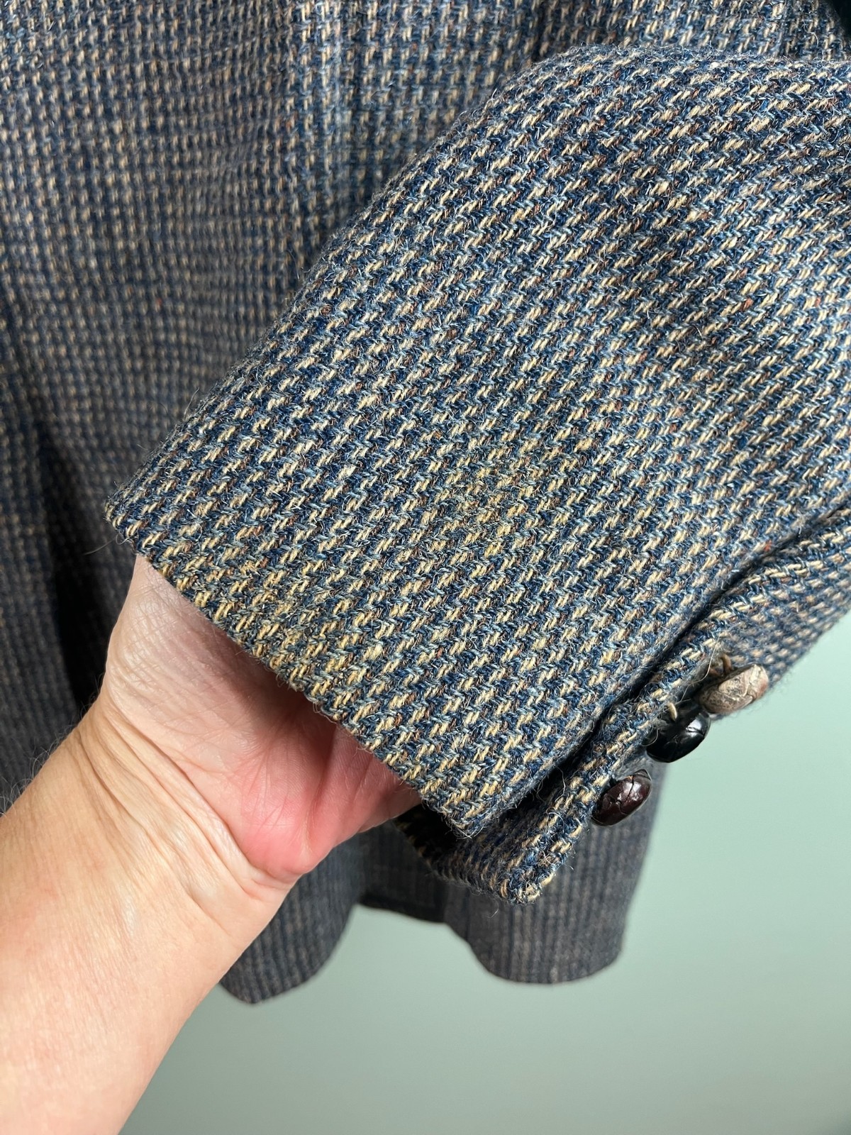 Vintage Mark E 100% Wool Wilshire Tweed Scotland Grey Blue Tan Blazer USA