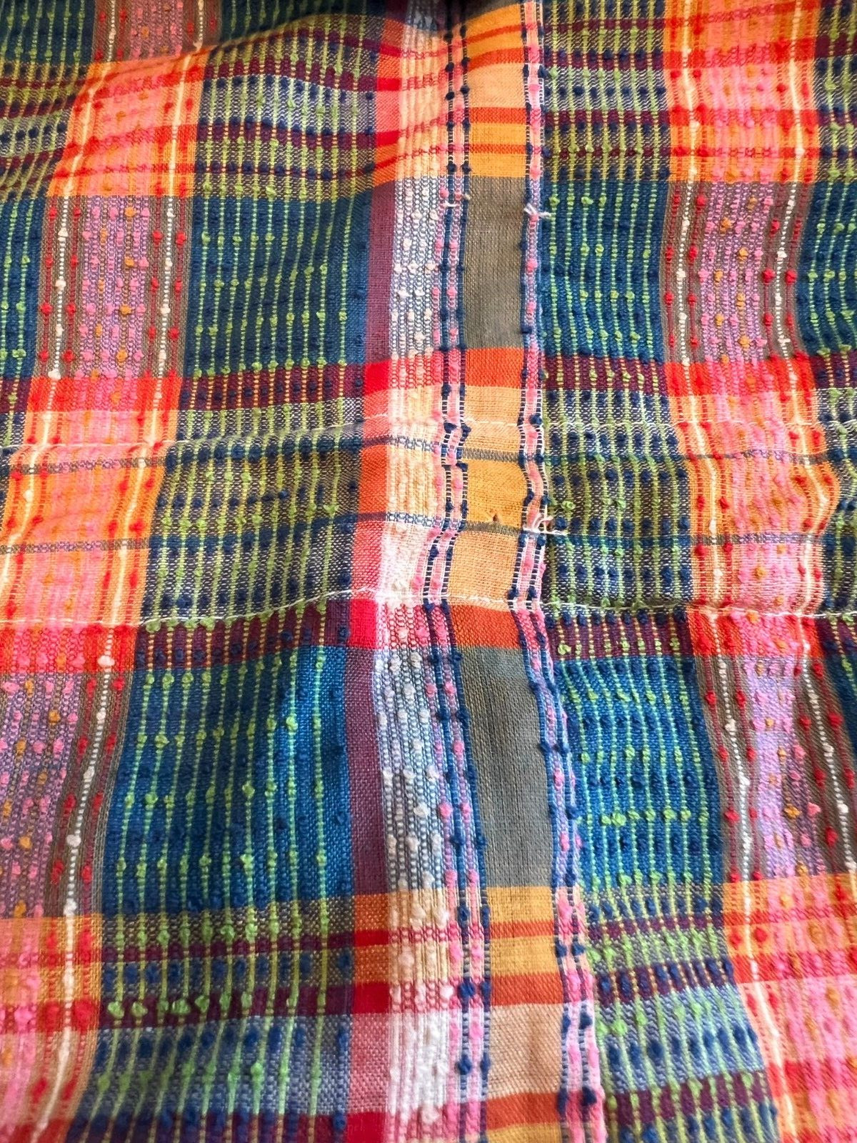 1970s Vtg 2pc Skirt Suit S Multicolored Nubby Plaid Short Sleeve Miss Pat w Belt