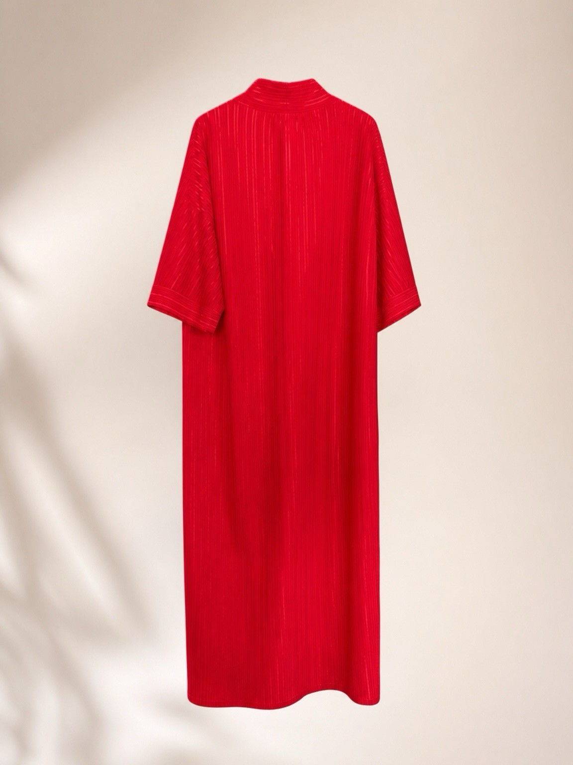 Vintage 70s Red APPEL Caftan Hostess Maxi Dress Ribbed Polyester Retro OSFM