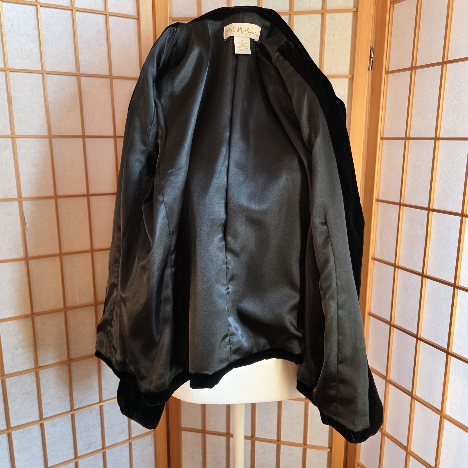 Parisian Vtg 90s Blazer Jacket W’s Sz 10 Silk Blend Black Velvet 3 Button Lined