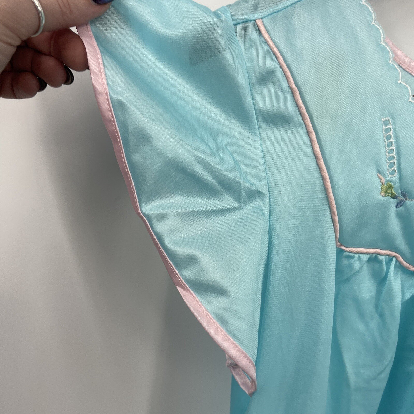 Vintage Nightgown Womens Large Glencraft Embroidered Bodice 80s VTG Blue Sissy