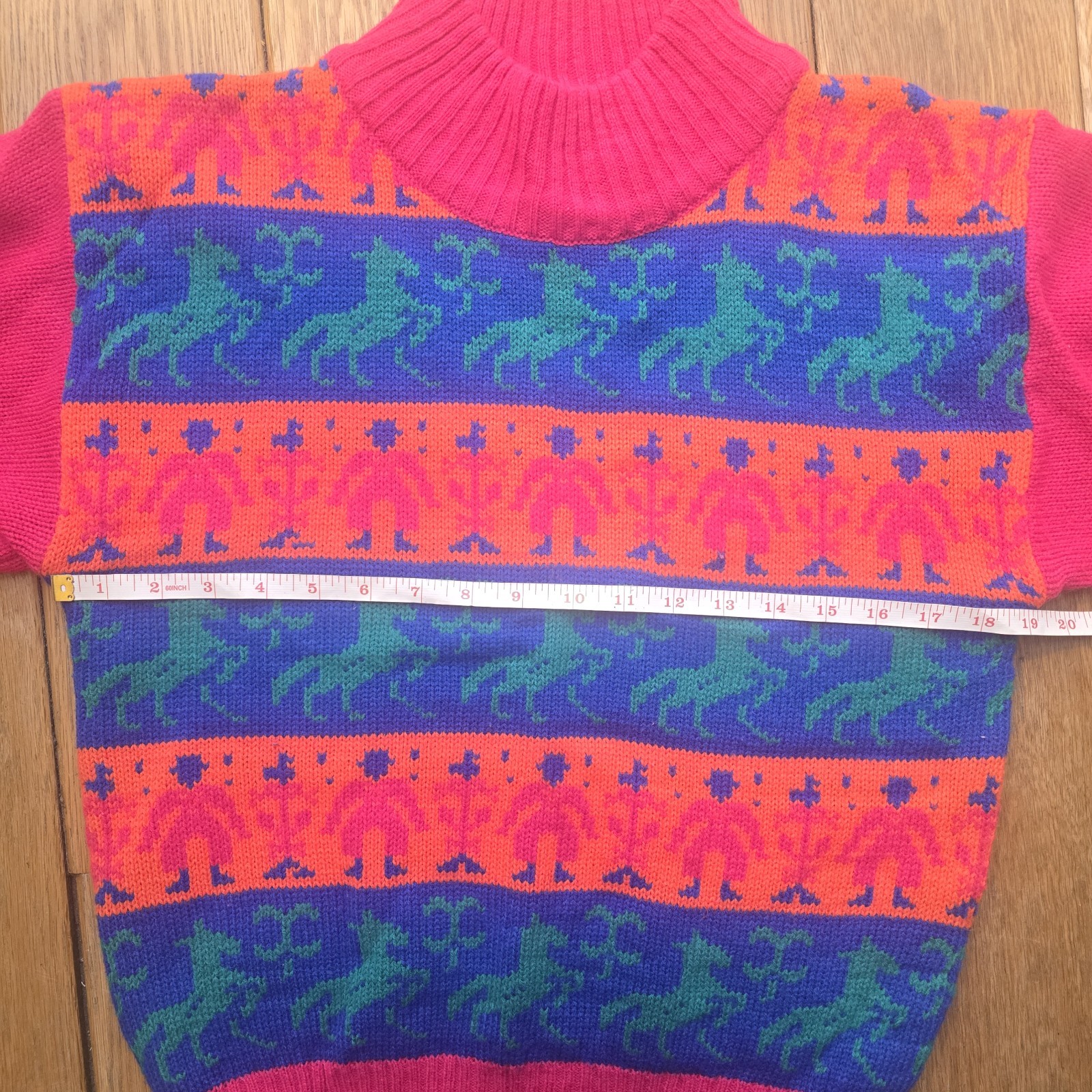 Vintage Modern Reign Sweater Womens M Bright Neon Horse Mockneck 80s 90s