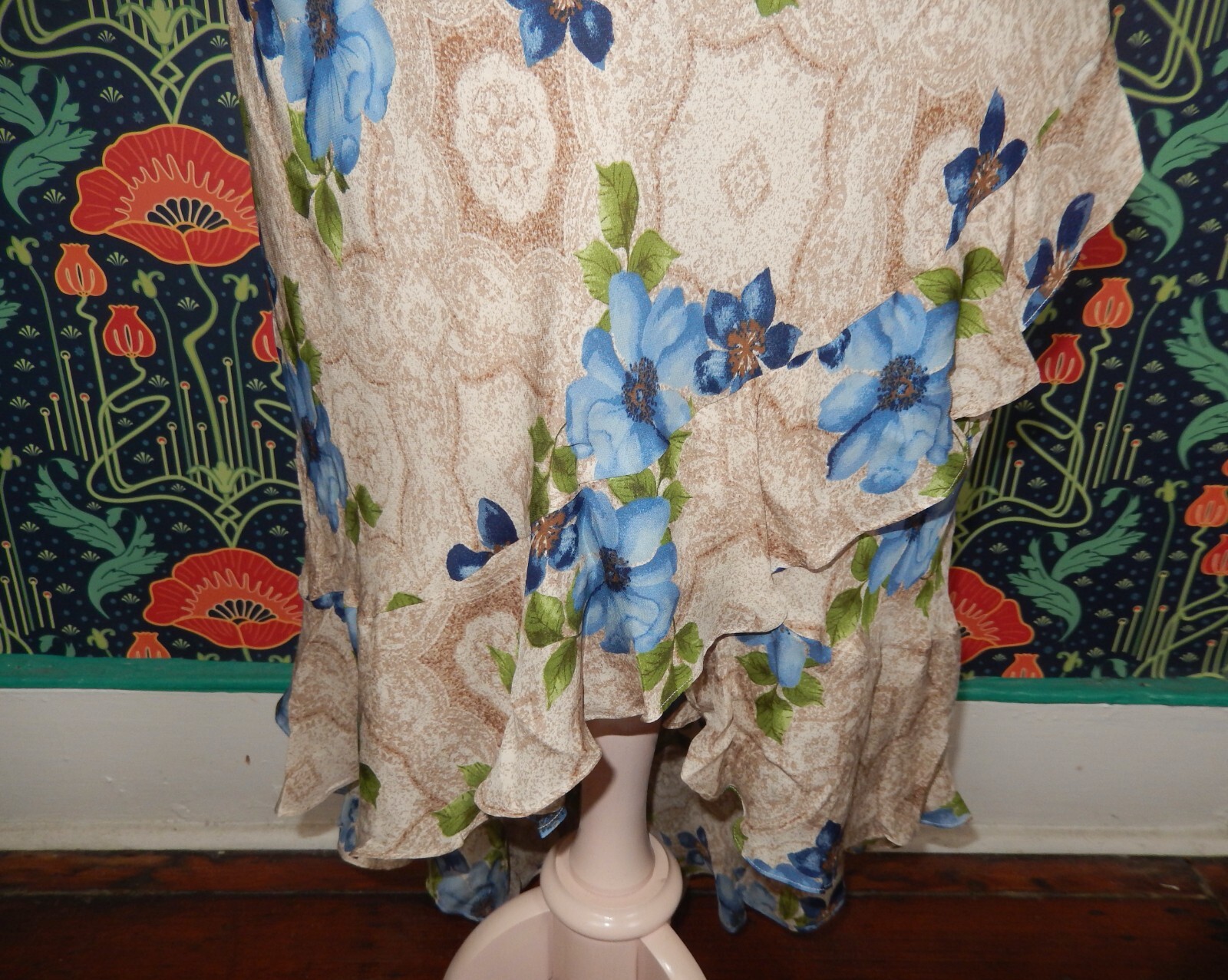 Vintage Y2K Lane Bryant Silk Dress Bias Cut Ruffle Boho Midi Feminine 26