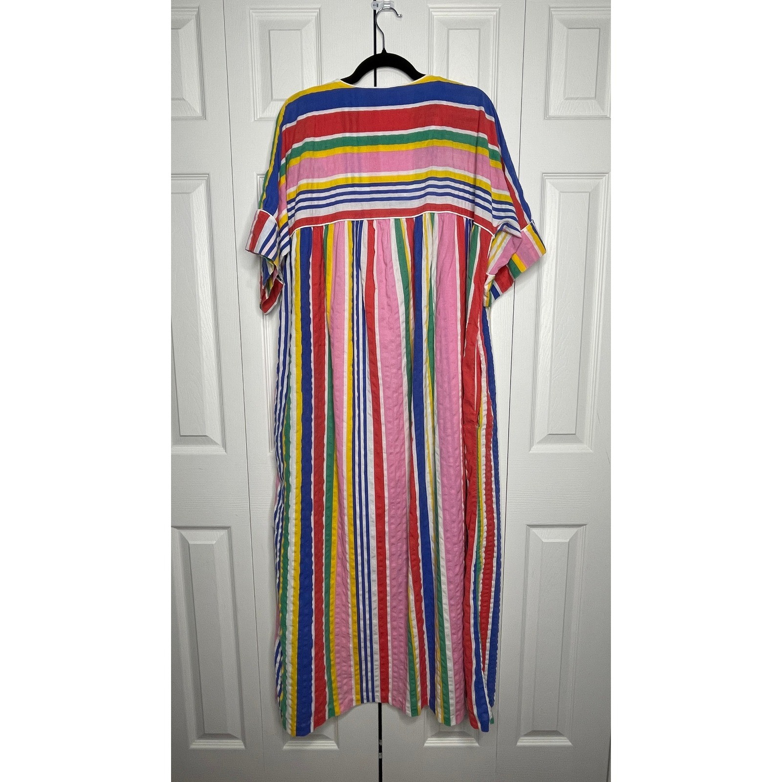 Miss Elaine Rainbow Stripe House Muu Muu Dress Vintage Boho Grannycore Med