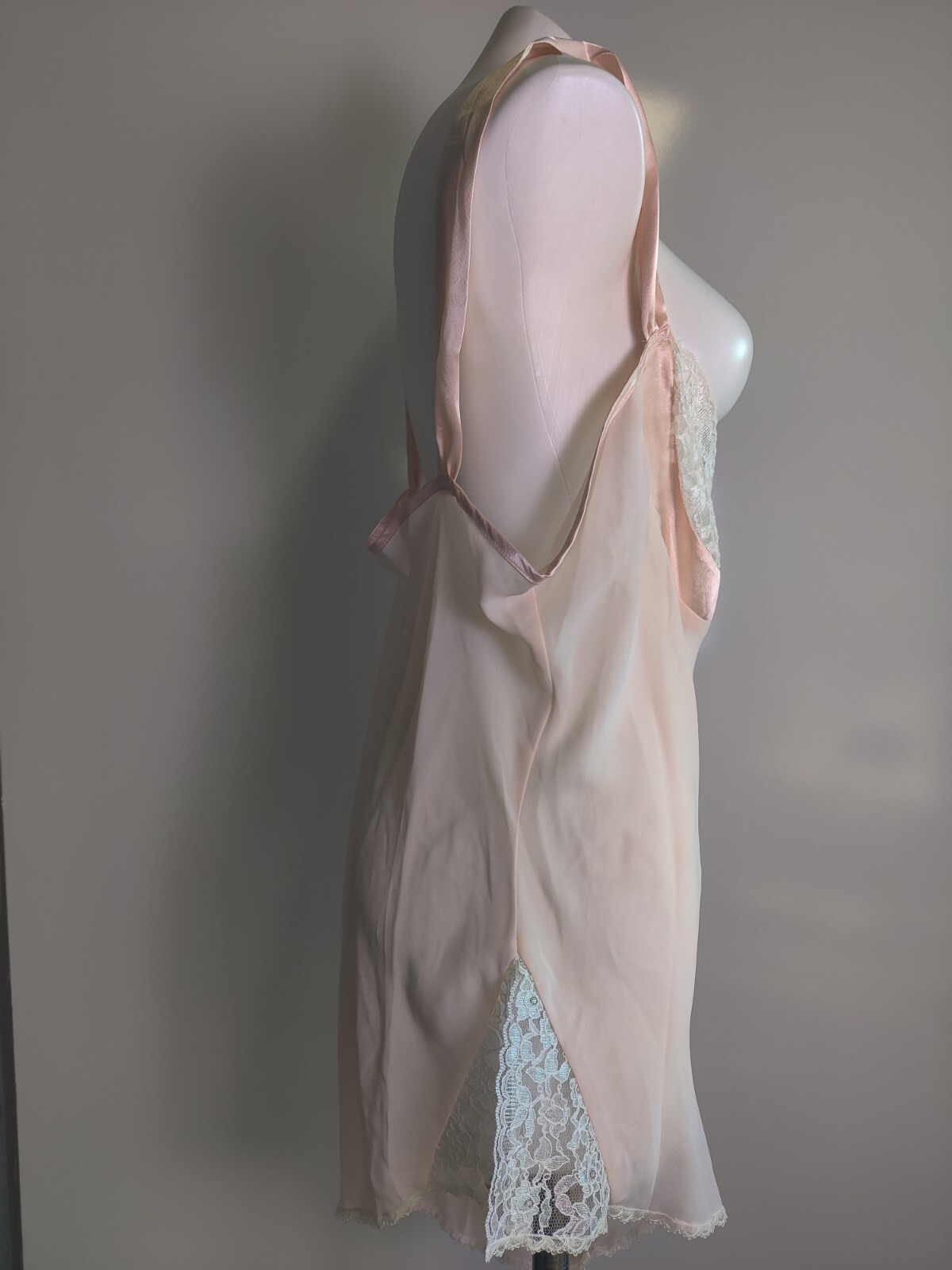 Vintage Peachy Pink Lace Chiffon Teddy Bodysuit Romper Size 2X Snap Bottom EVC