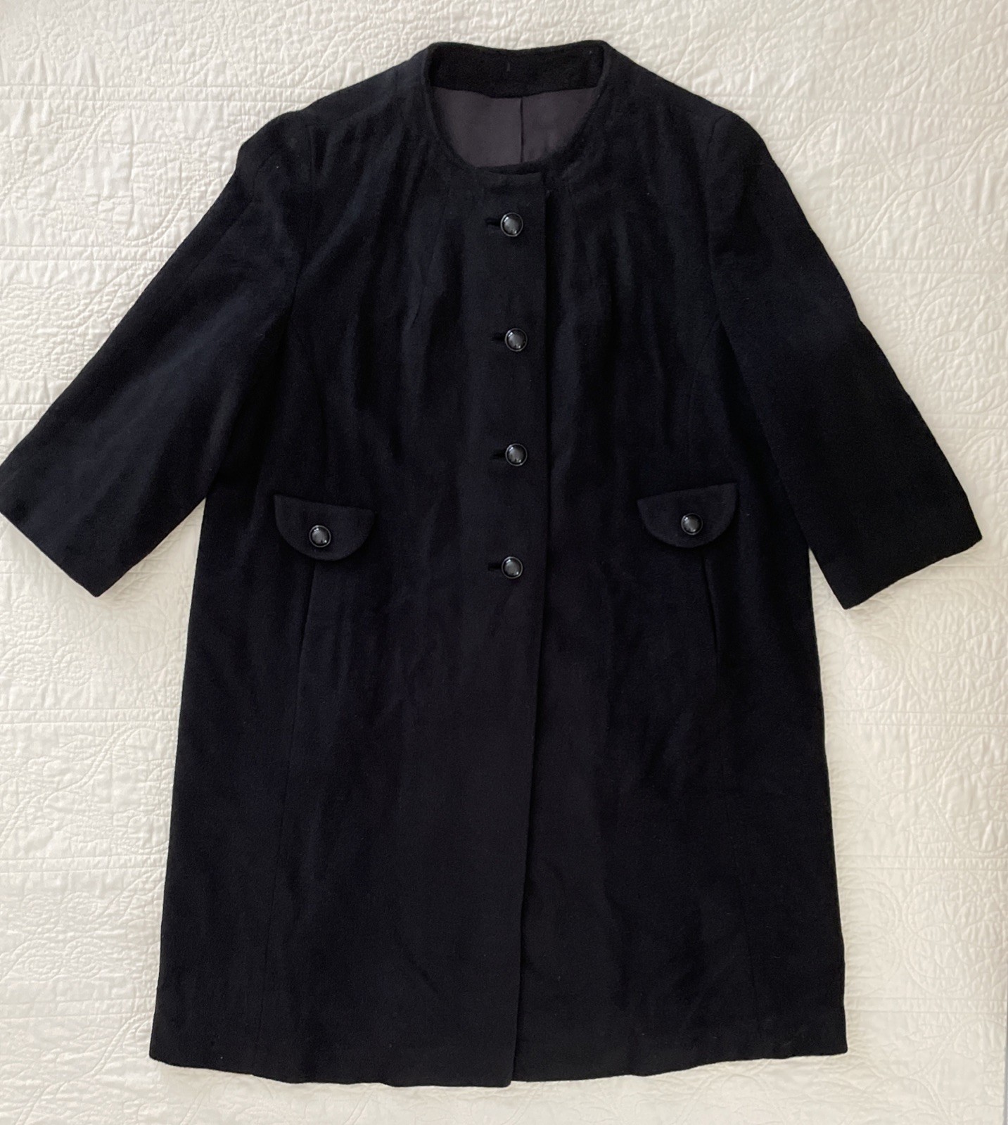 Vtg. J.J. O’Donnell 100% Cashmere Opera 1950s Black Coat Silk Line Sz XL Custom