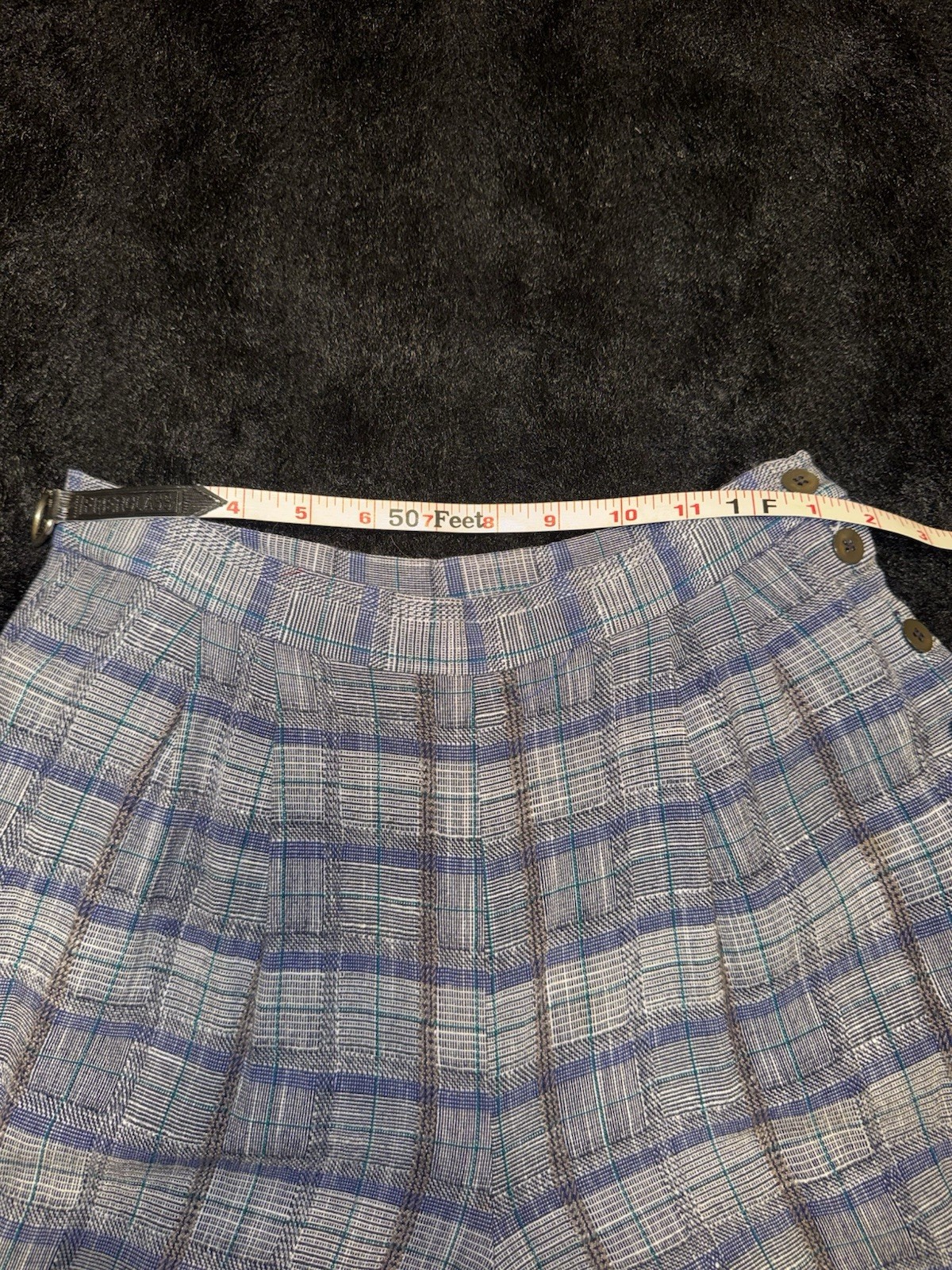 Vintage David Brooks Plaid High Waist Pants Sz 10 Side Button Pockets Ruffle Hem