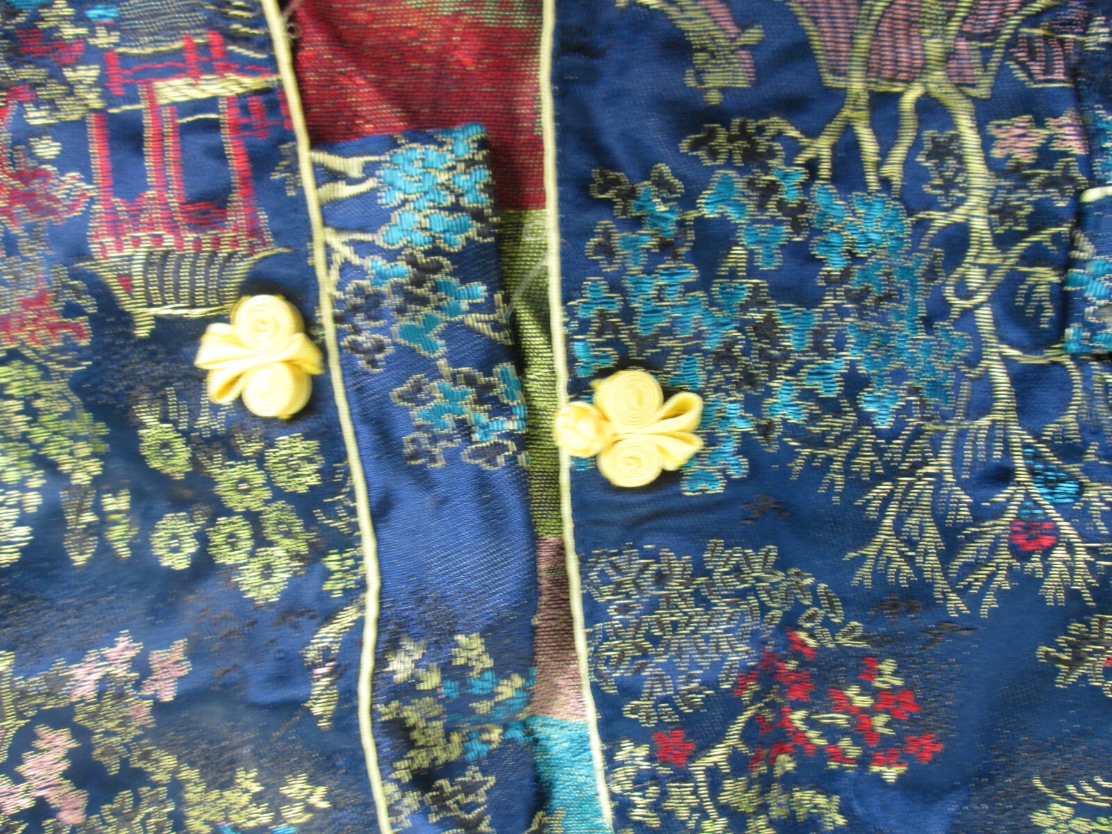 Asian Silky Shirt Blue Red Yellow Turquoise Vintage Women 10