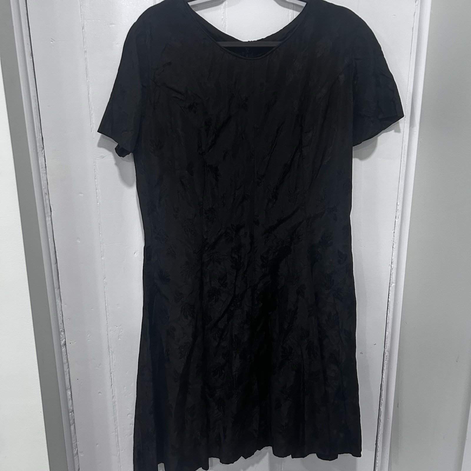 Vintage Hand Sewn Textured Black Jacquard Cocktail Day Dress Unique 1 Of Kind!