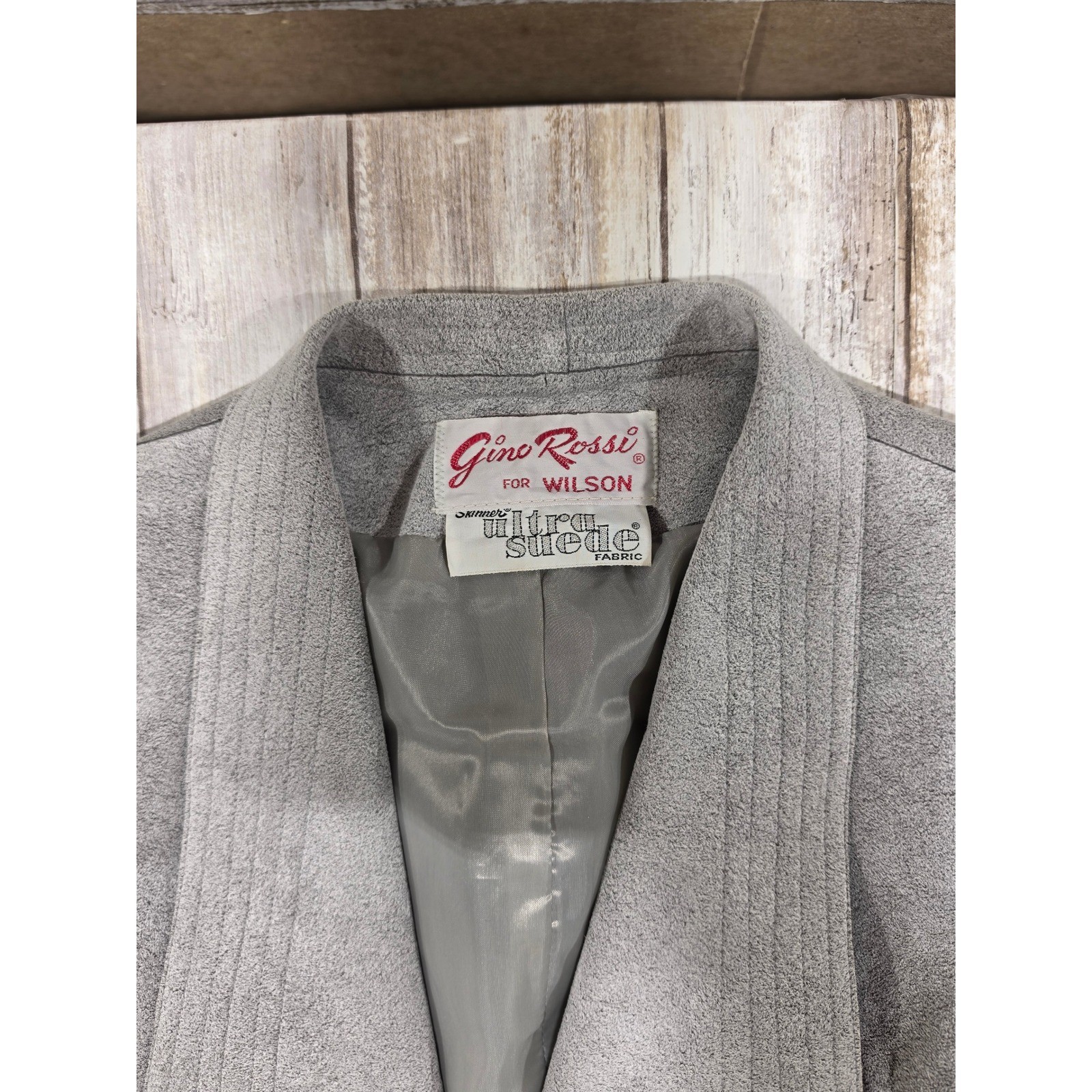 Gino Rossi Wilson UltraSuede Skirt Suit Set Gray Blazer Pencil Skirt Vintage