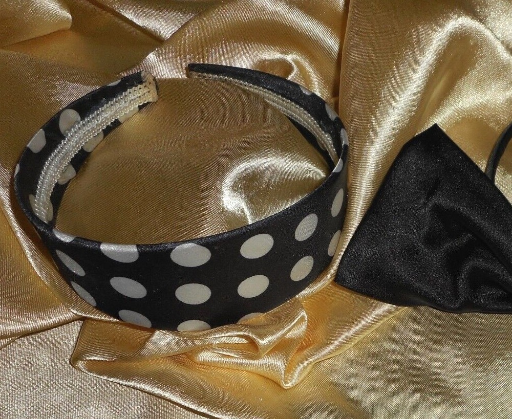 S Black White Tuxedo Full Slip Van Raalte & Polka Dot Chiffon Scarf & Headband