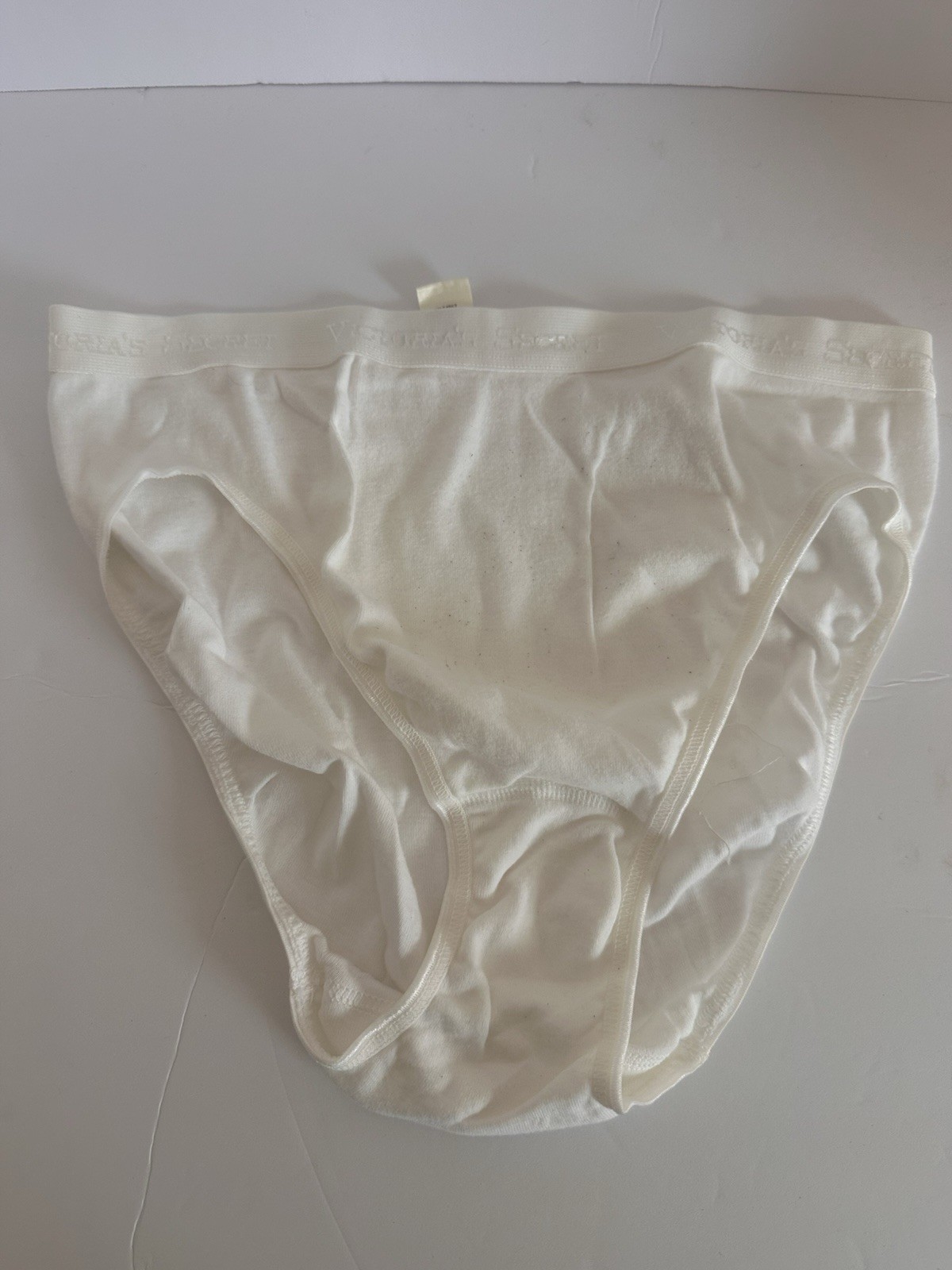 VICTORIAS SECRET L/7 white 100% COTTON VINTAGE RARE BRIEF PANTIES logo band