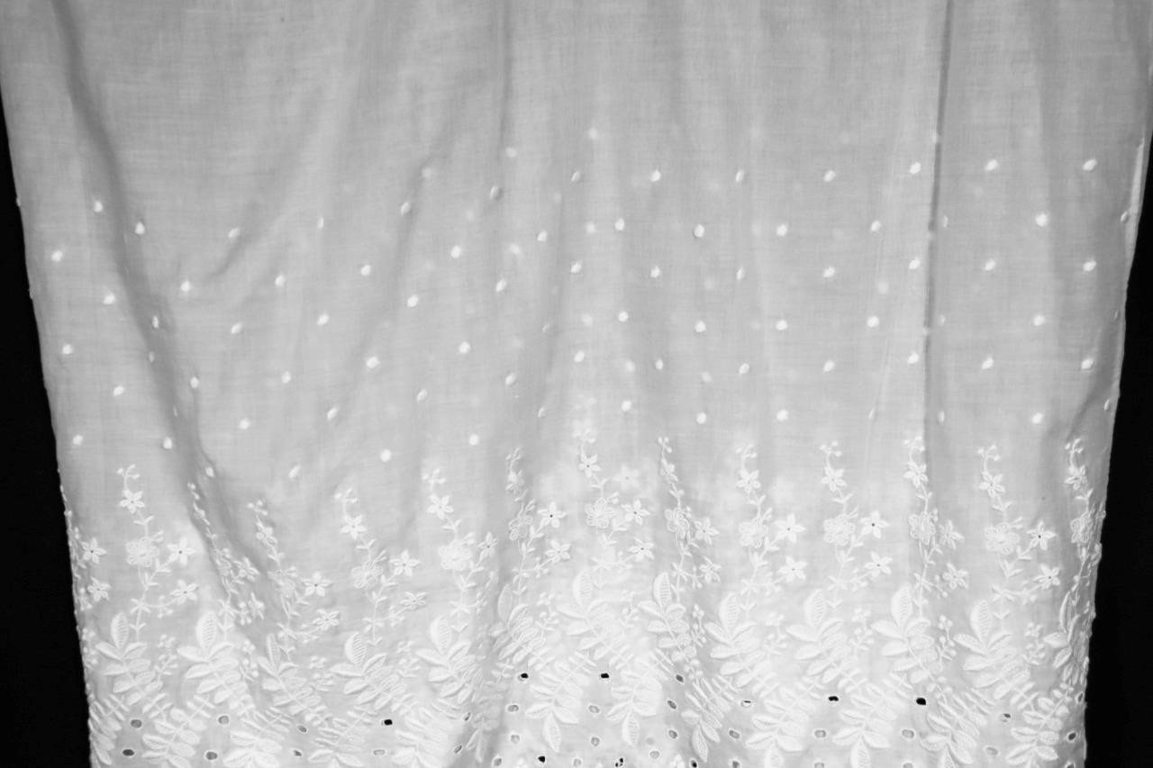 Rare French Antique Edwardian-Victorian Unfinished Embroidered Cotton Petticoat