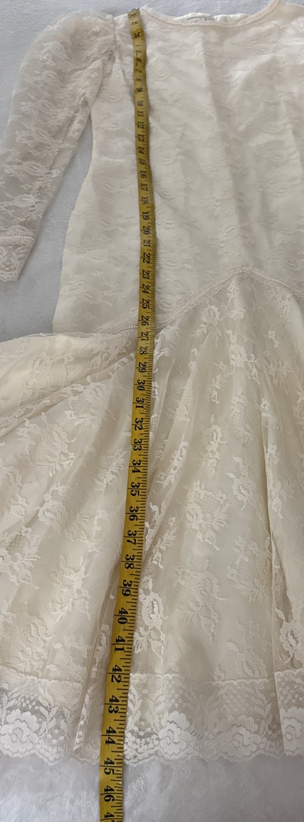 Vintage Handmade Ivory Mermaid Style Drop Waist Wedding Dress Lace Pearl S/M