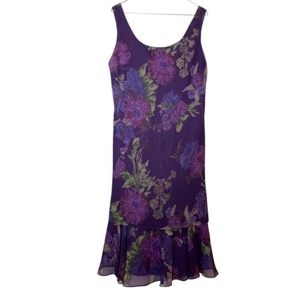 Vintage Y2K Romantic 1920’s Inspired Purple Floral Ruffle Dress Size 14 L XL