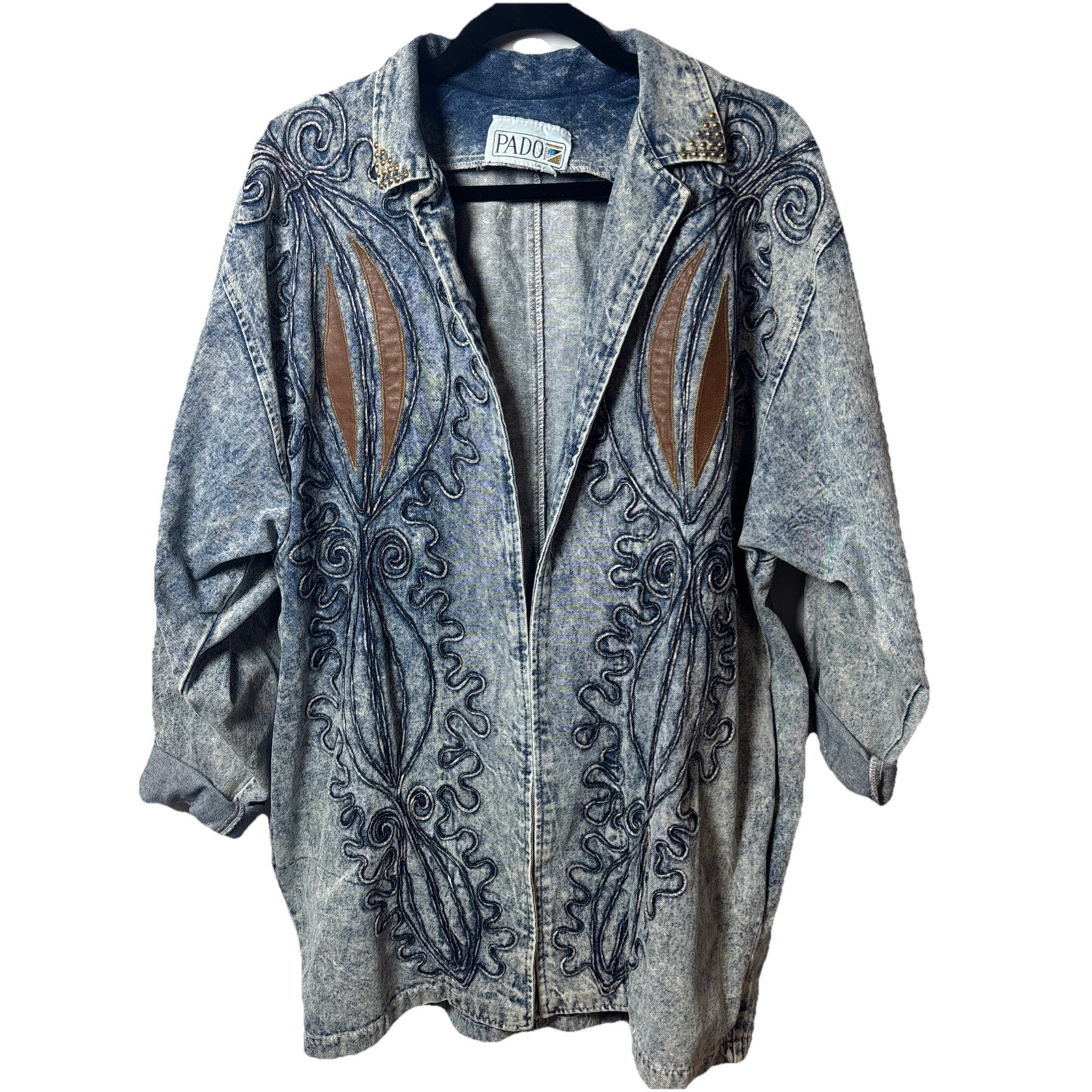 Vintage 80s 90s Denim Jacket L Acid Wash Embroidered Boho Festival Western Retro