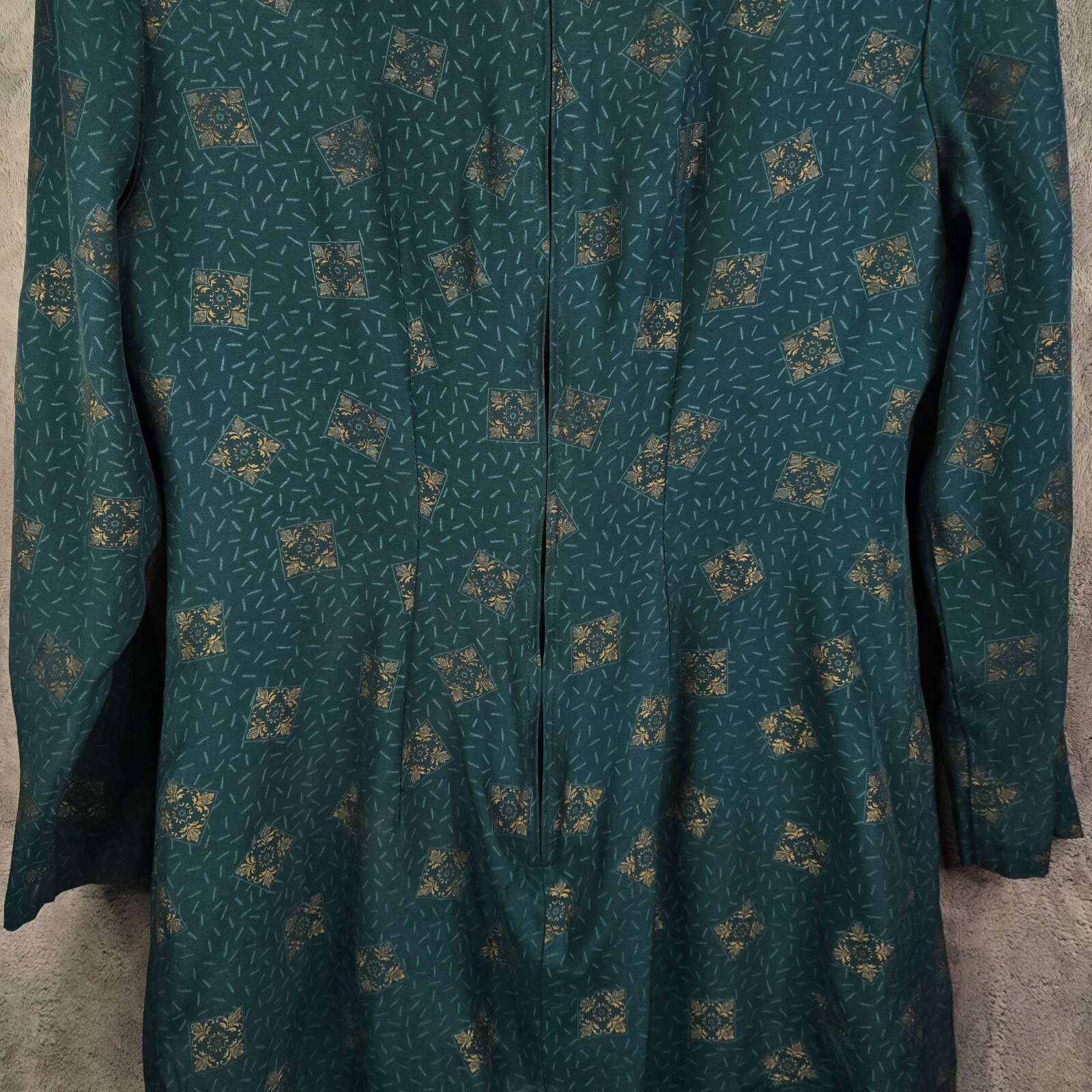 Vintage Michael B Ltd 80s Suit Dress Womens 10 Green Gold Buttons Shoulder Pads