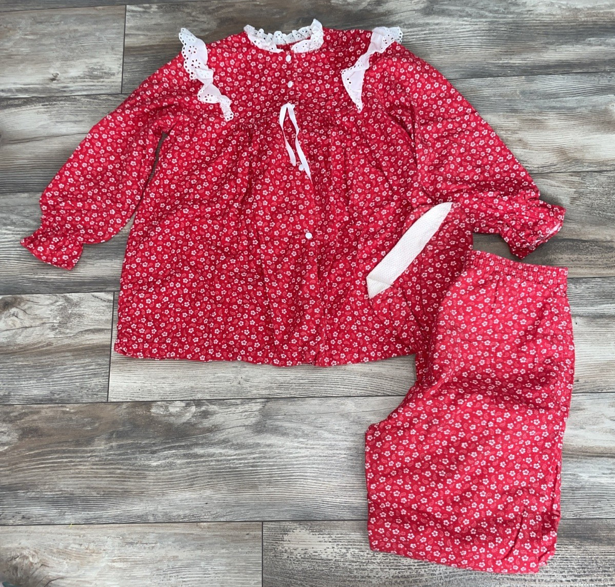 Vintage 70’s Sears Jr Bazaar Red Footie Two-Piece Cotton Pajamas Sz 11
