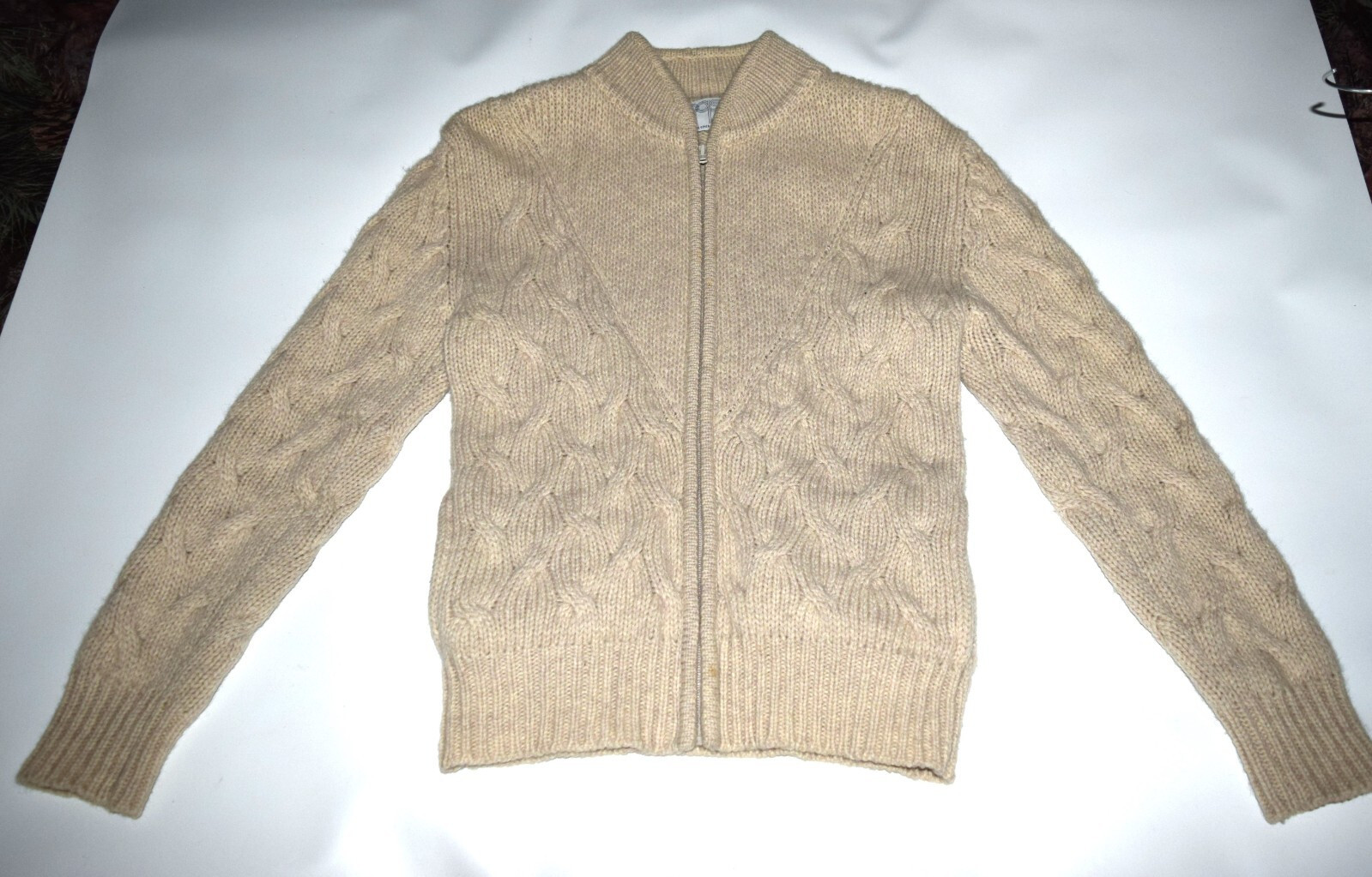 Vtg. 80s PETER G’s GENERAL STORES Sweater Pure Wool Fisherman Chunky Knit Zip S