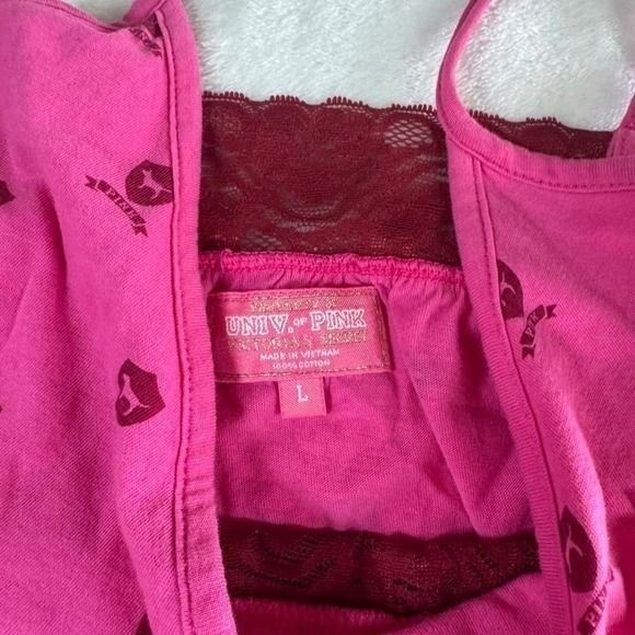 Victoria’s Secret PINK 2008 pink red lace puppy graphic logo babydoll dress Y2K