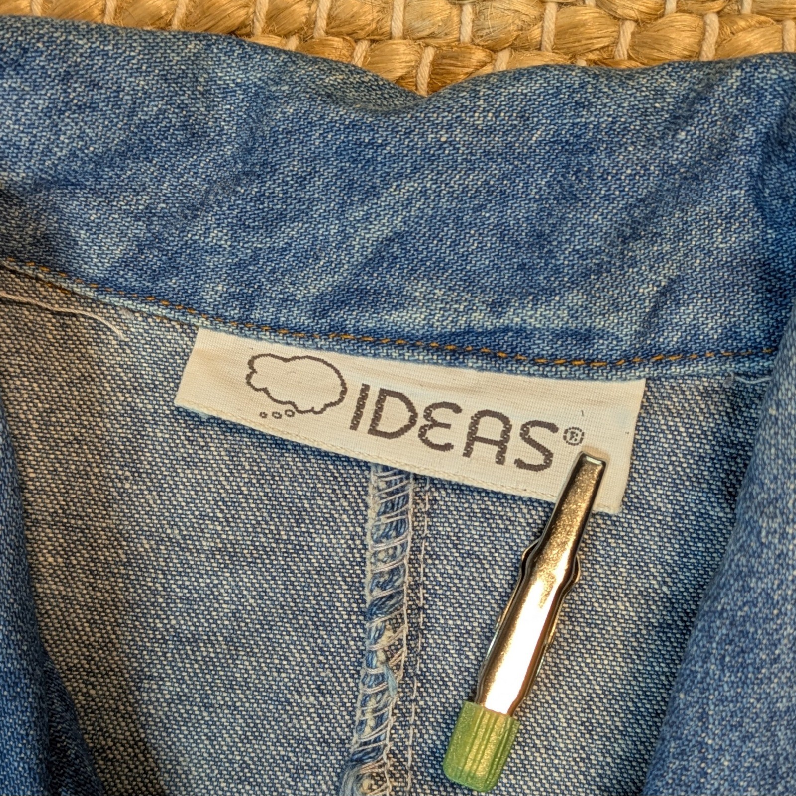 Vintage Ideas Denim Midi Dress Blue Wash 3/4 Sleeve Button Waist Size 9/10 80s