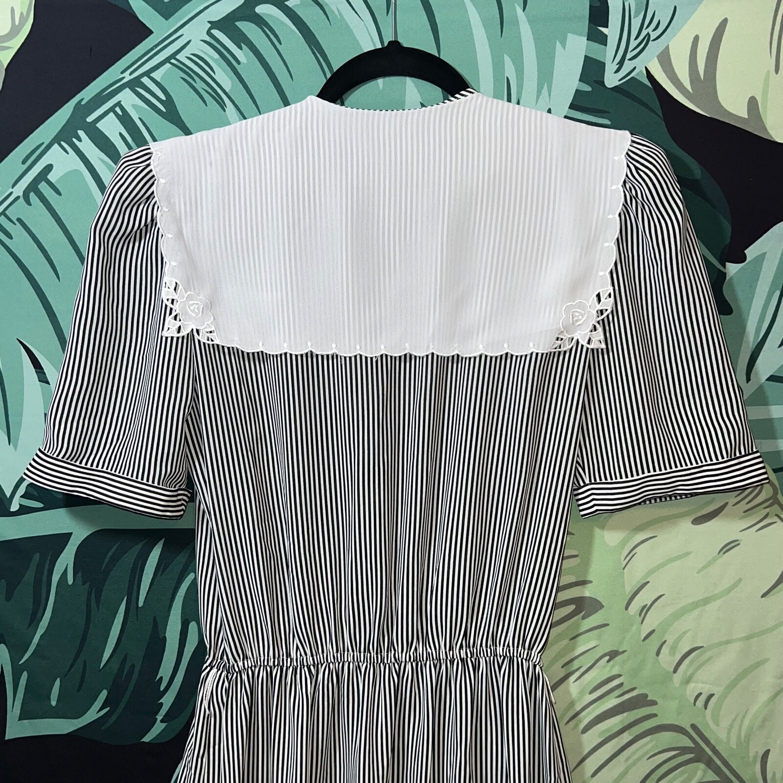 Vintage Billy Jack For Her Black & White Striped Dress Bib Collar Size 8/10