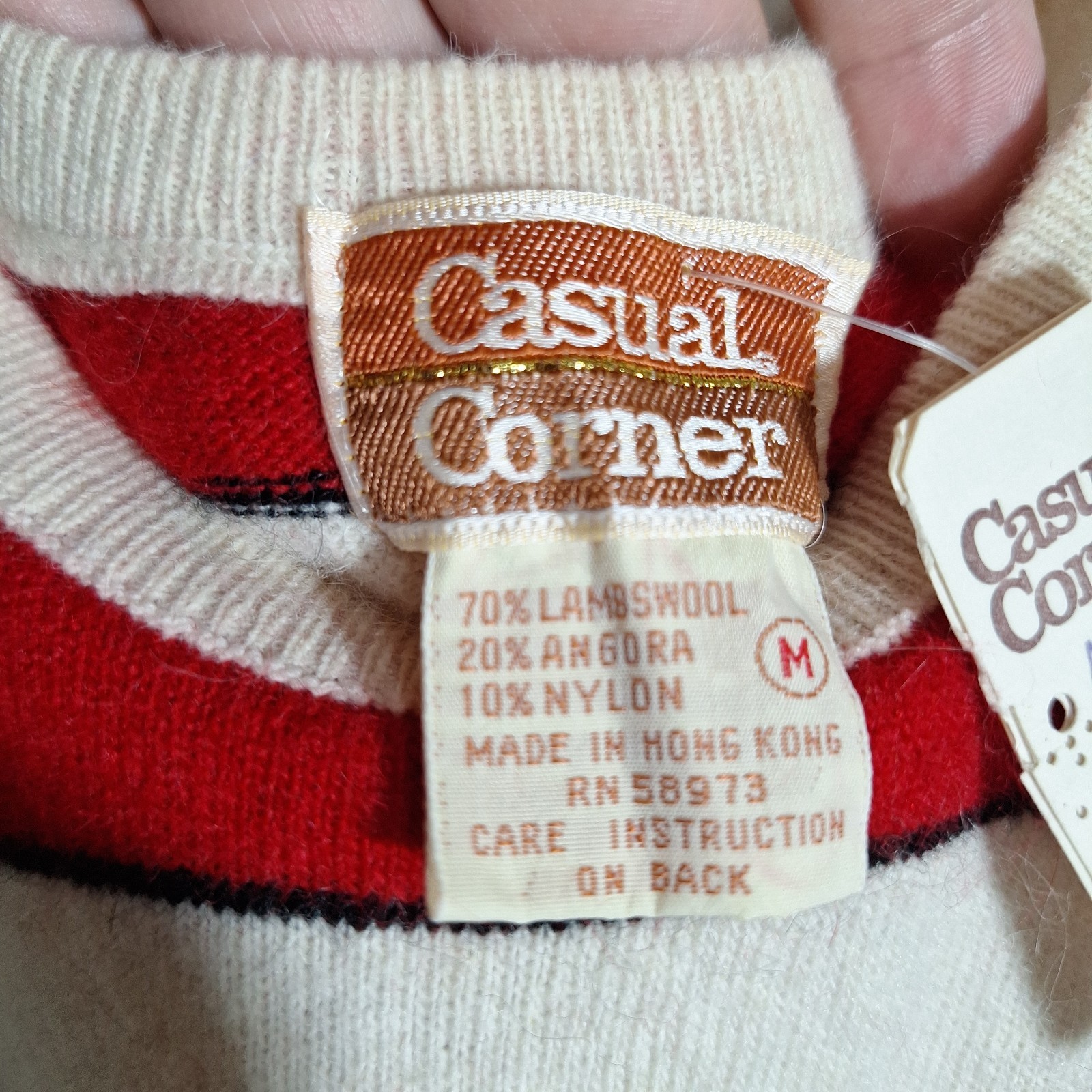 VTG Casual Corner Angora Lambswool Striped Sweater NWT Deadstock Crop Scoop M