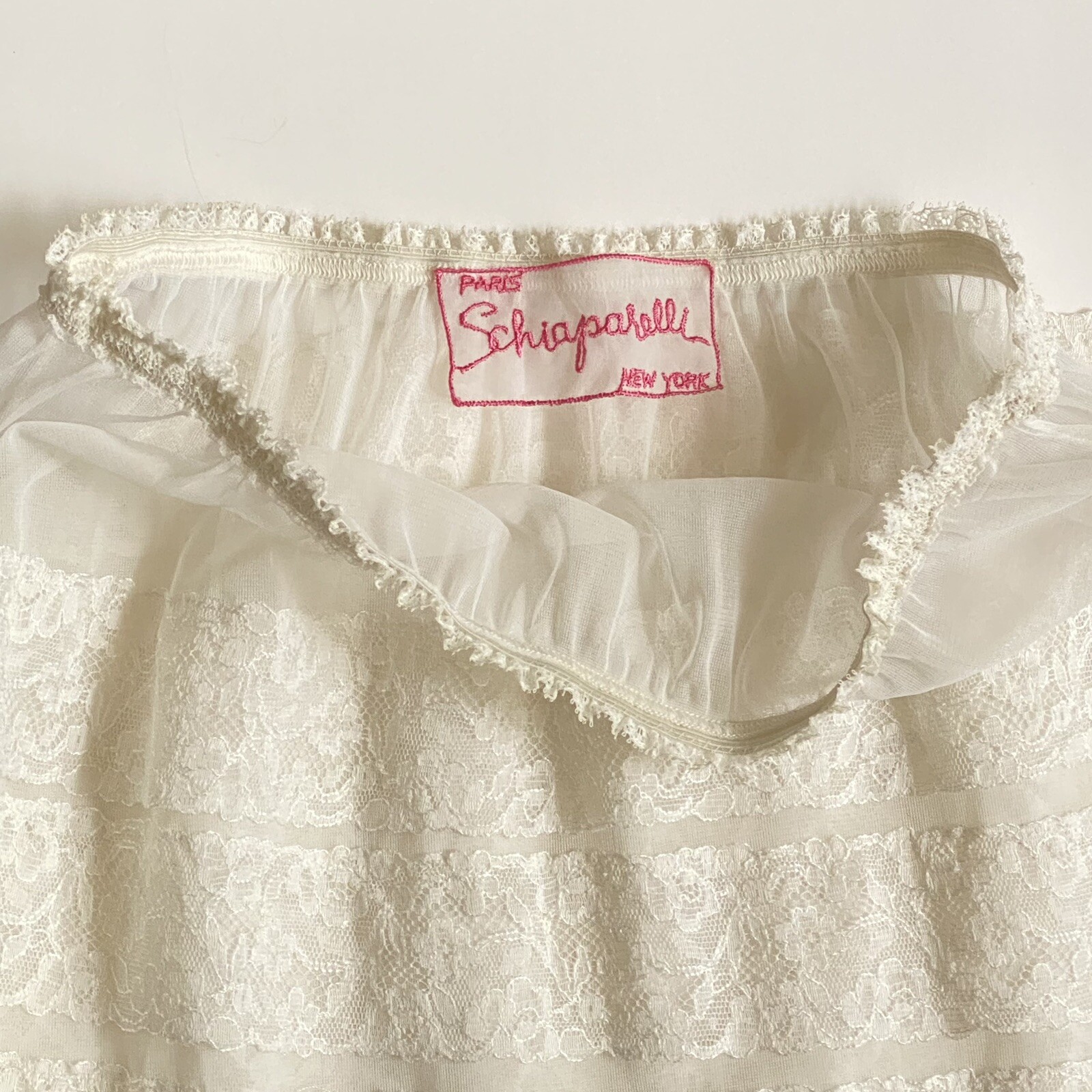 VTG 40’s/50’s Schiaparelli Paris New York White Lace Sheer Slip Skirt BEAUTIFUL