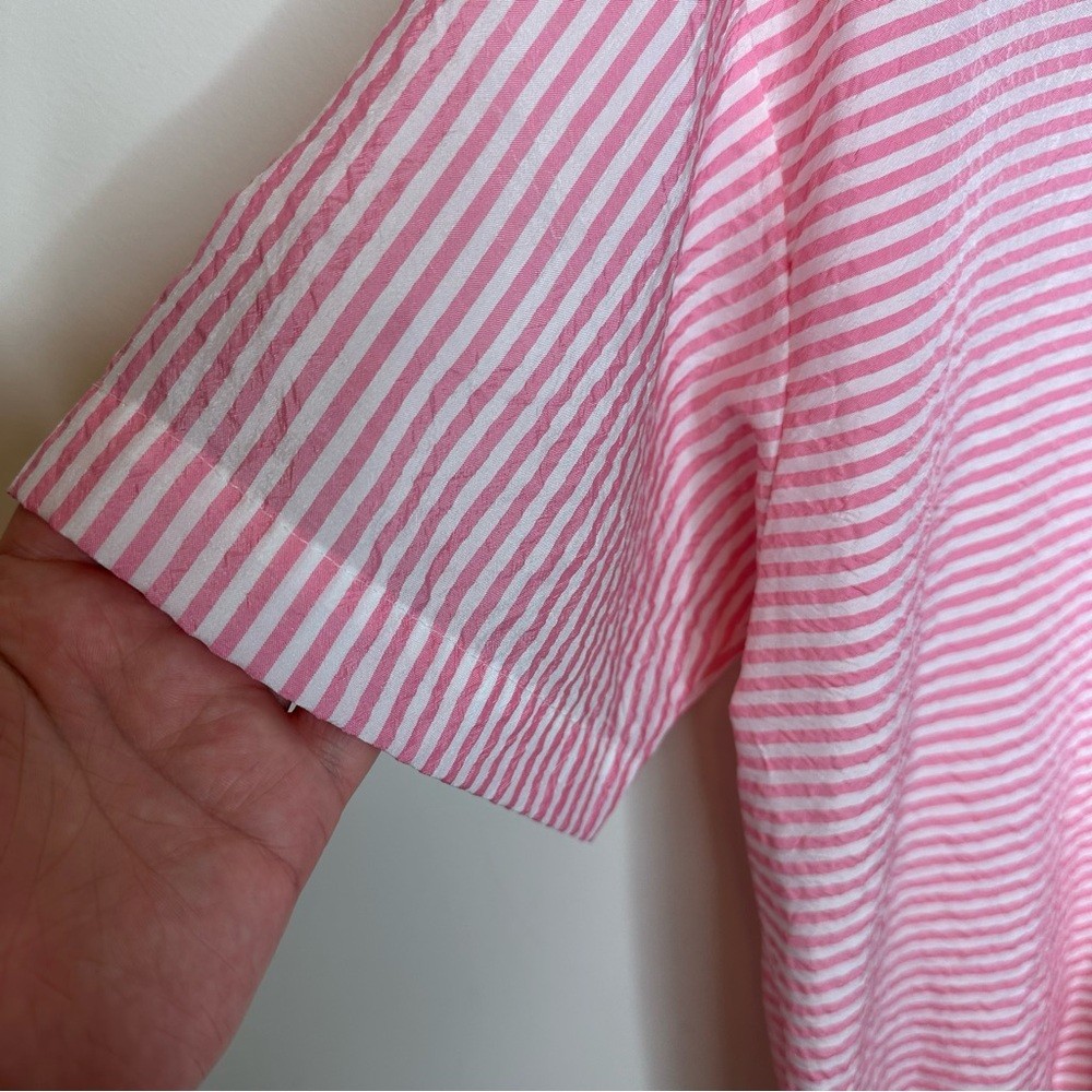 Vintage 80s 90s Bubblegum Pink Striped Button Shoulder Oversized Top Size 12