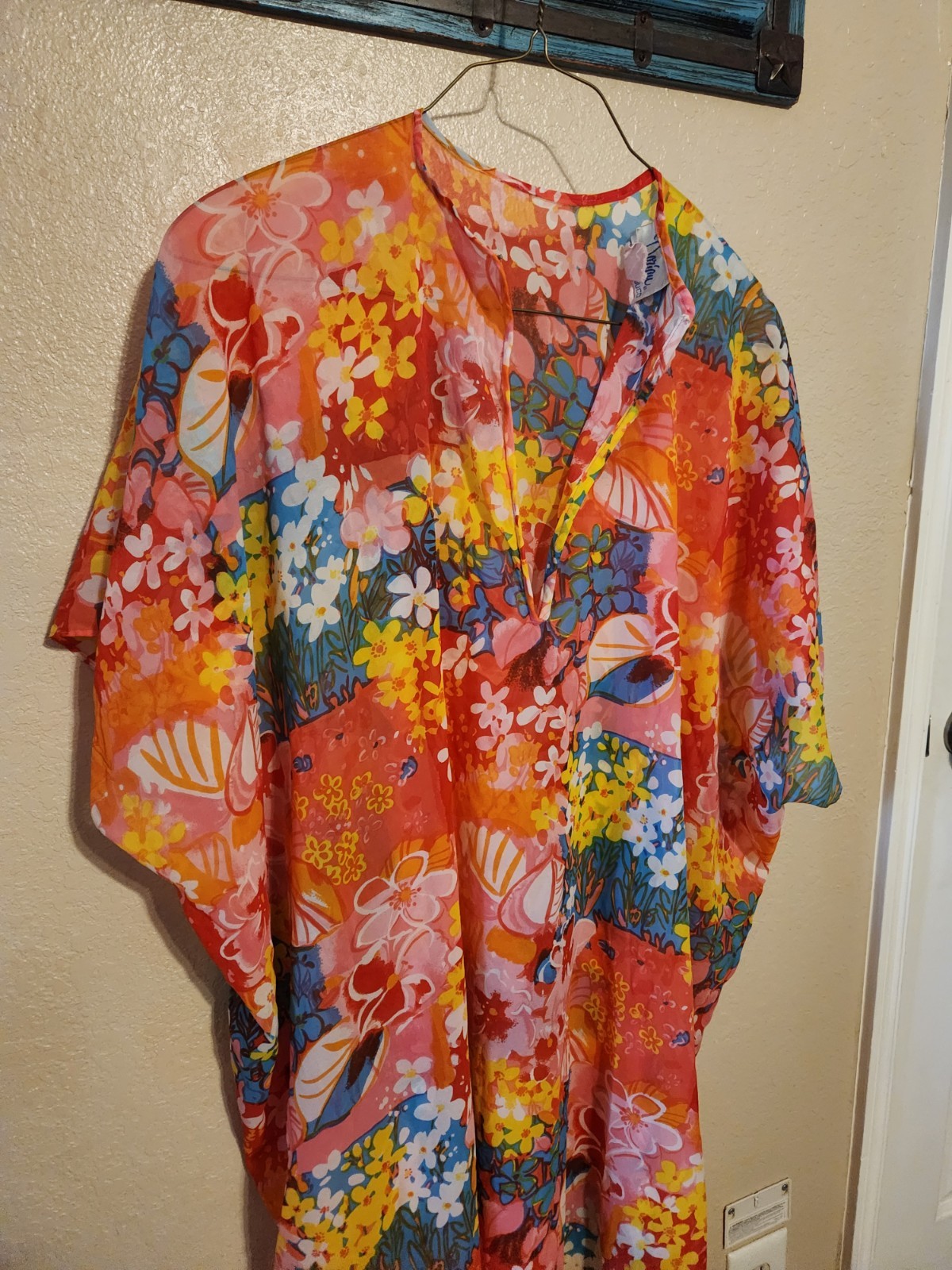 Vintage 60s Mod Bright Floral Print Kaftan Mumu Hippie Dress By Leo Naroucci HTF