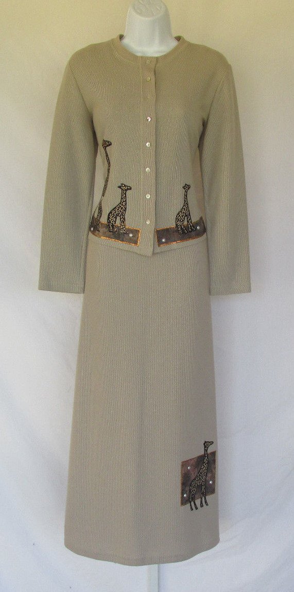 VINTAGE 1970s 80s JUDY MYERS DESIGN TIMES DRESS & JACKET GIRAFFES MEDIUM TAN
