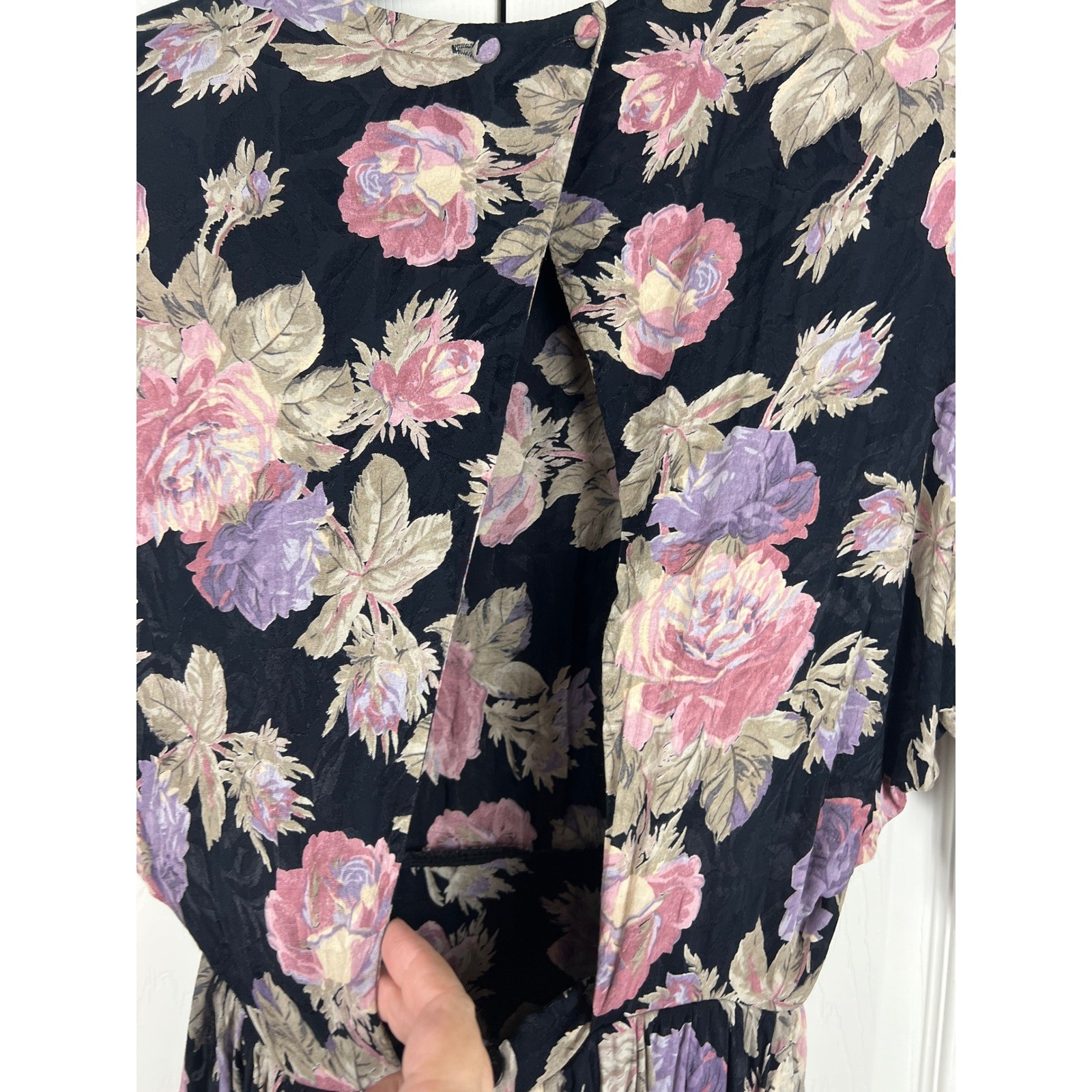 Vintage 80s Regina Kravitz Floral Peplum Midi Dress Open Back Romantic M 8/10
