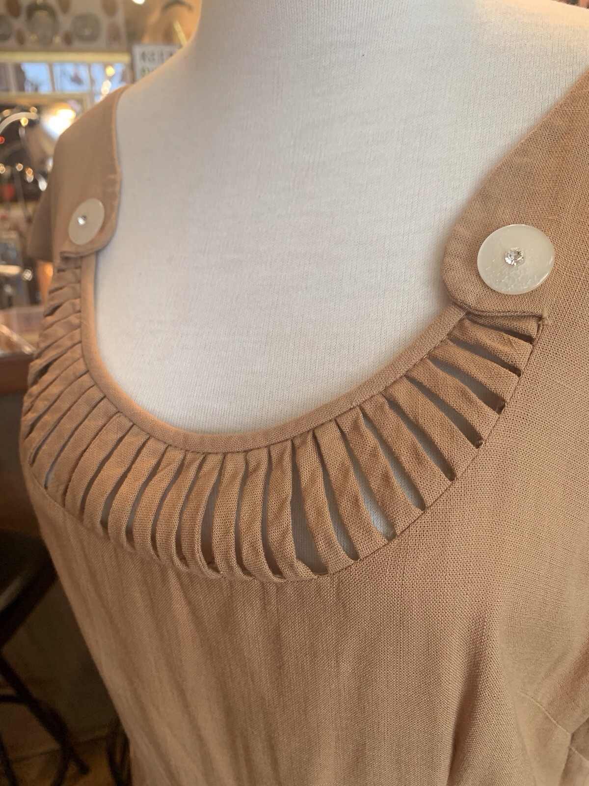 Vintage Caged Cap Sleeve 1950s Mocha Hourglass 50s Pin Up Wiggle Dress