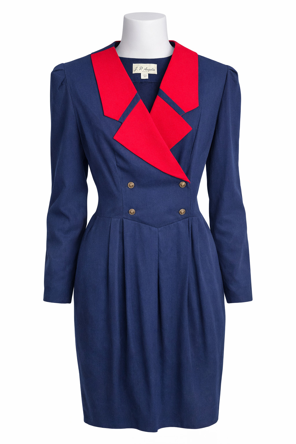 Vintage J.P. Angela Dallas Navy Red Nautical Sailor Dress Gold Buttons USA 8