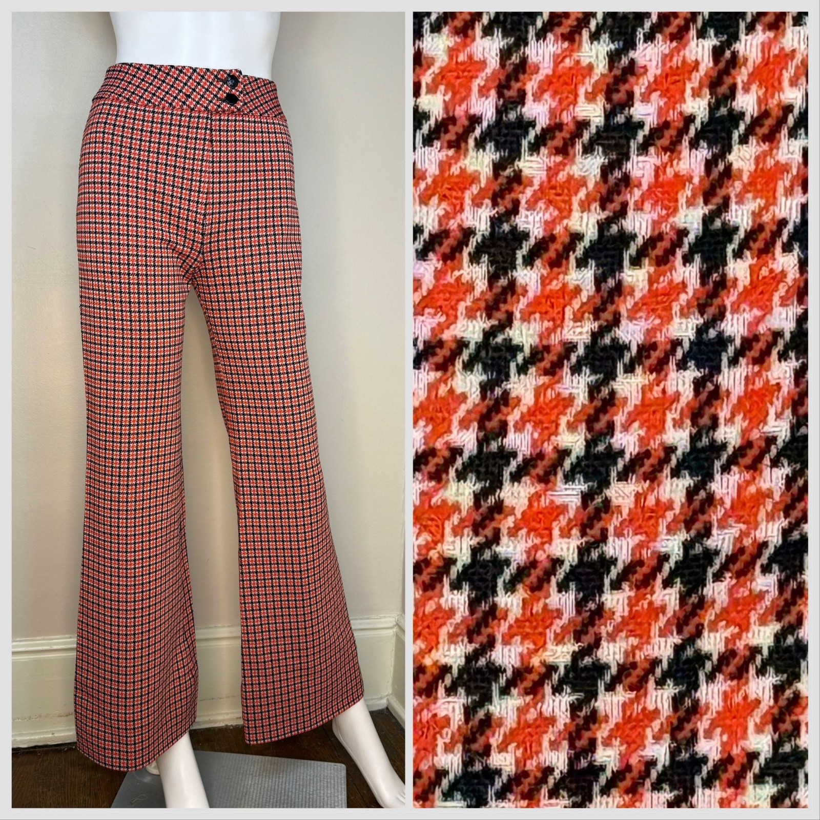 Vtg 1970s Plaid Flare Leg Double Knit Slacks Corinth Street 70s Bell Bottom Pant