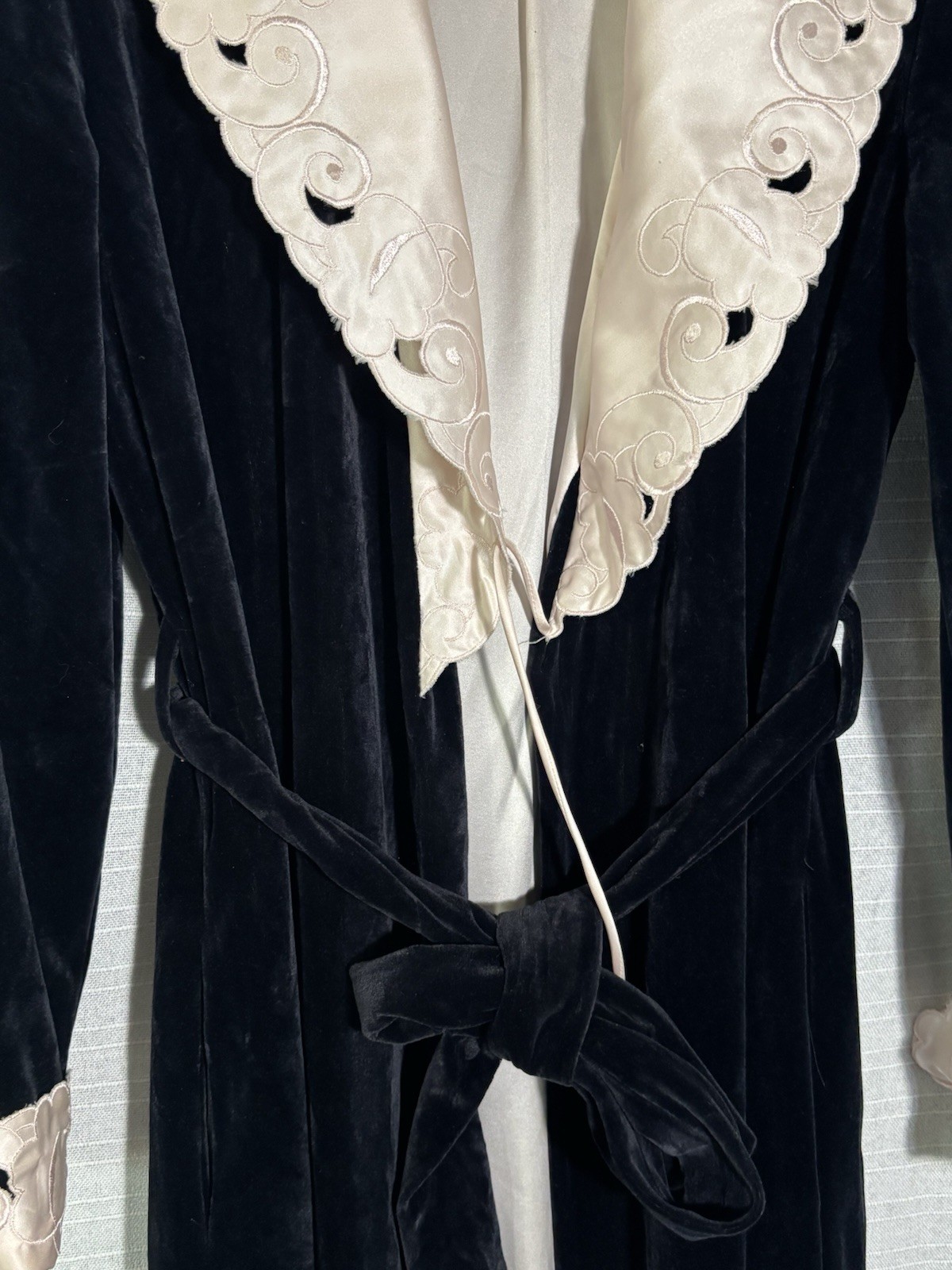 Vtg Georgette Trabolsi Velvet Robe Dressing Gown Arnel Pink Satin Cutwork Lg 50s