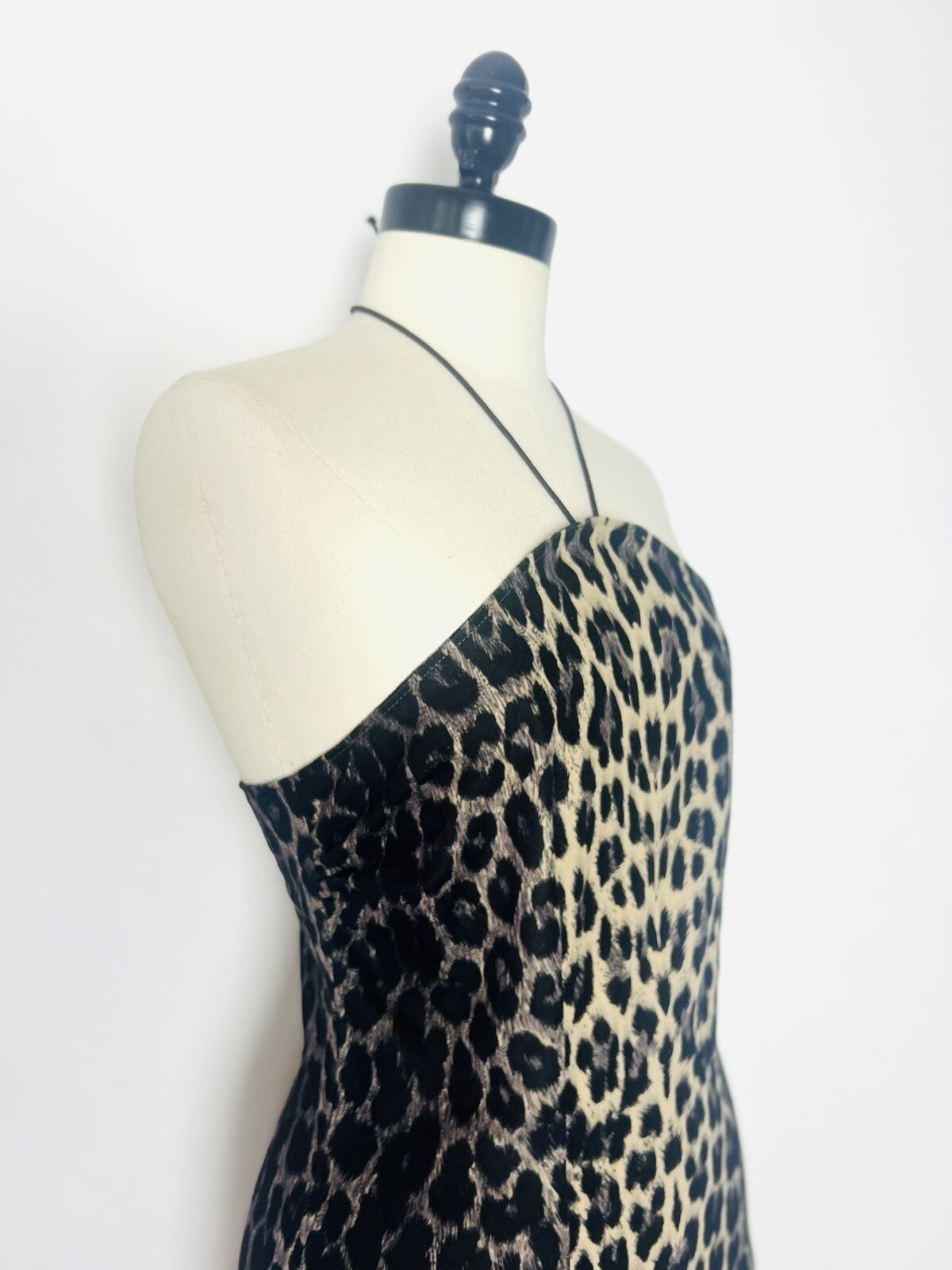 LEOPARD Animal Print 90s 1990’s Does 50s 50’s Vintage Sawtooth Halter Dress XS S