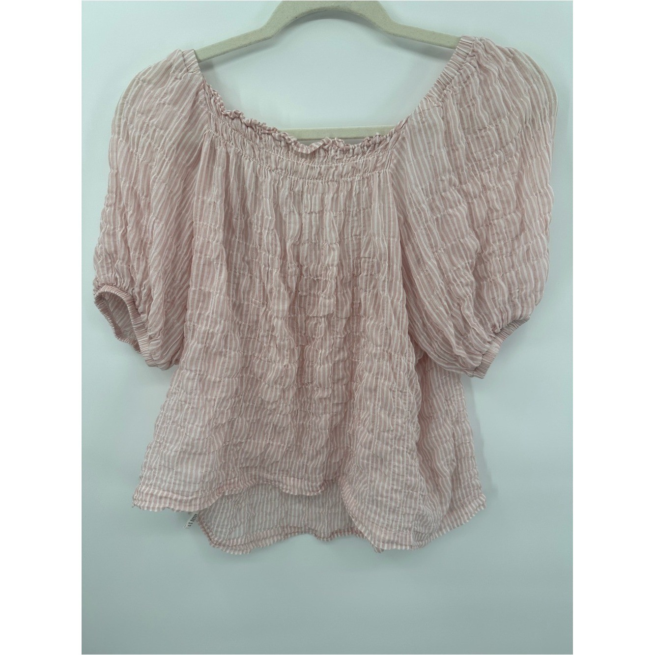Anthropologie Cloth & Stone Pink Stripe Smocked CottageCore Coquette Sz XS 1284