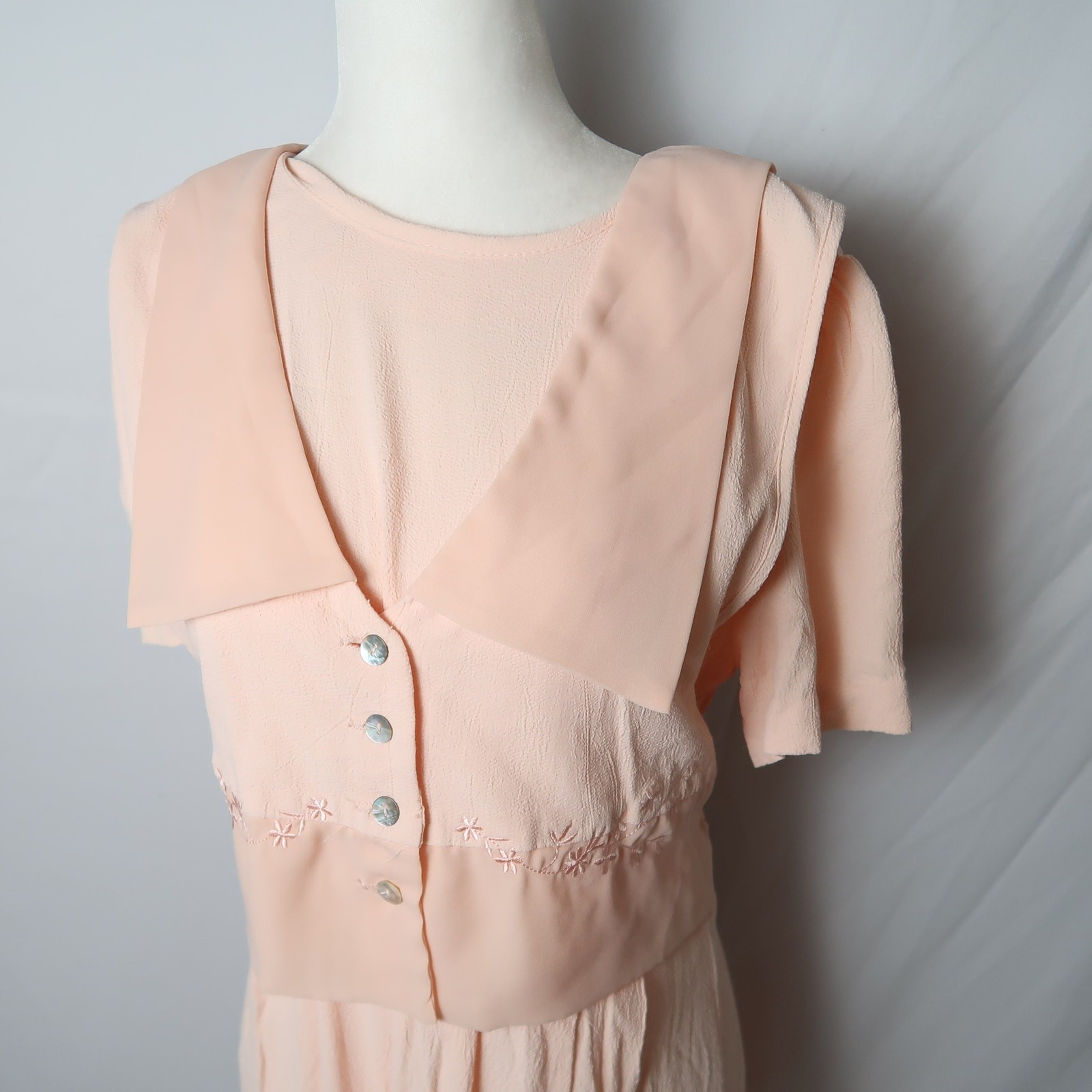 Vintage 80s peach orange crepe short sleeve maxi dress 8