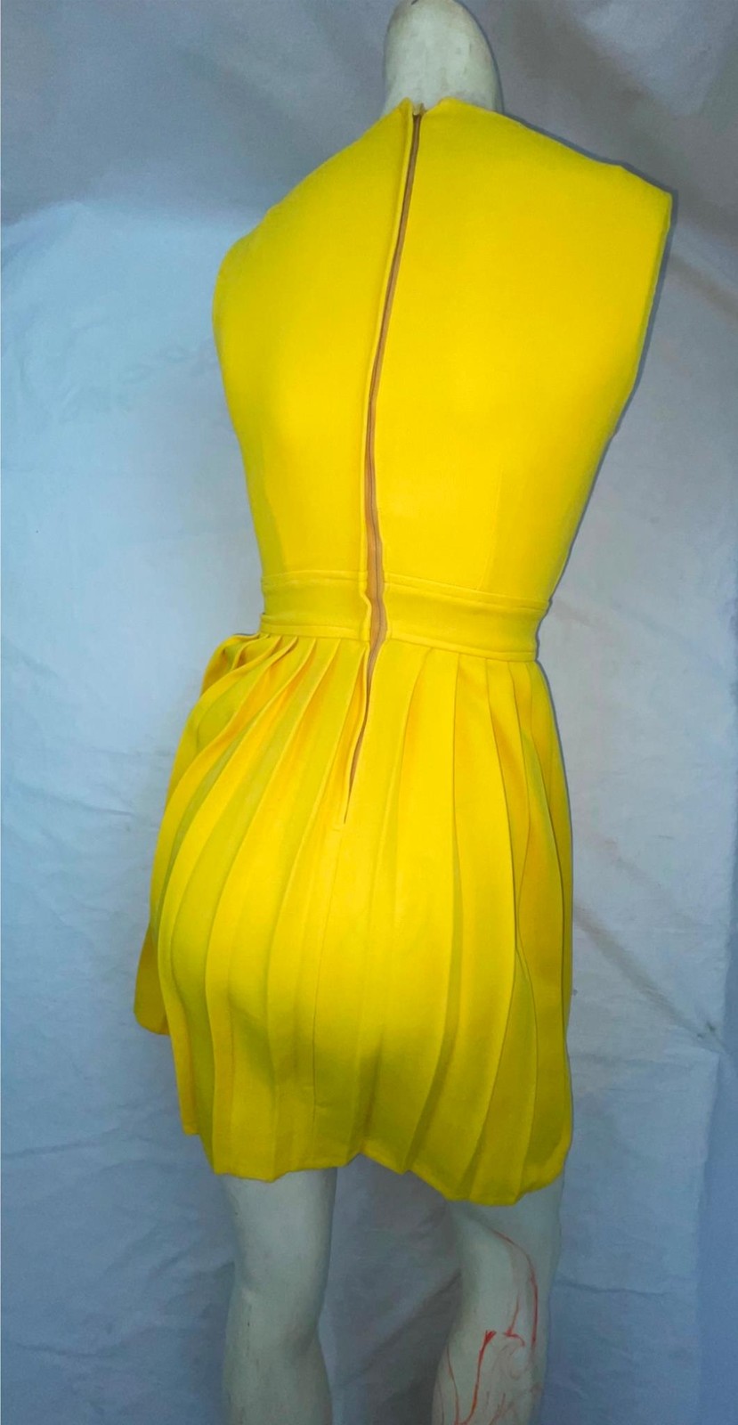 VTG 60s 70 WOMENS S POLYESTER ACCORDIAN PLEATED DISCO RETRO GOGO SLEVELESS DRESS