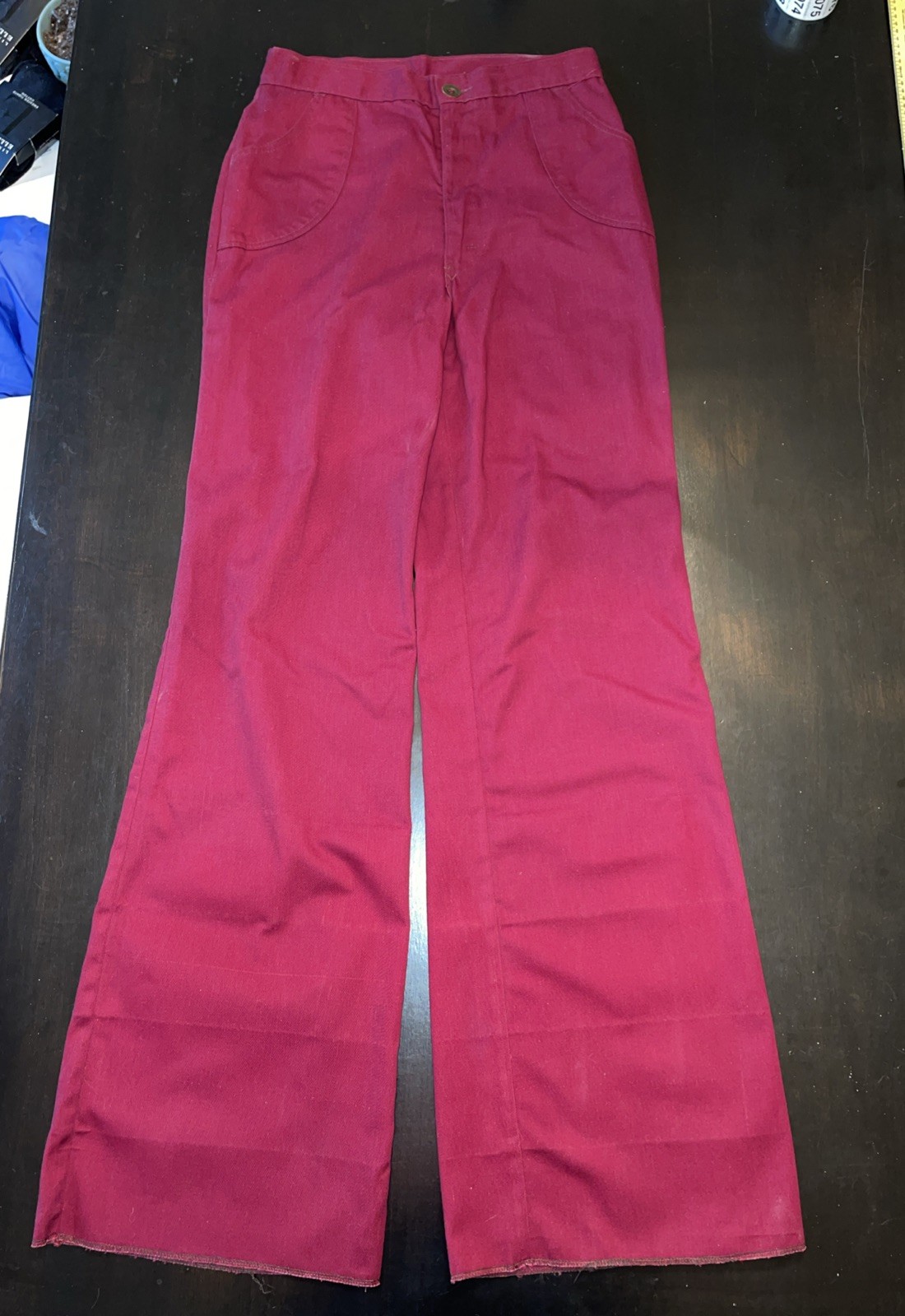 Vtg 1970s Women’s Bell Bottom Militaries Equipments Red Denim Pants 30.5 W 34 In
