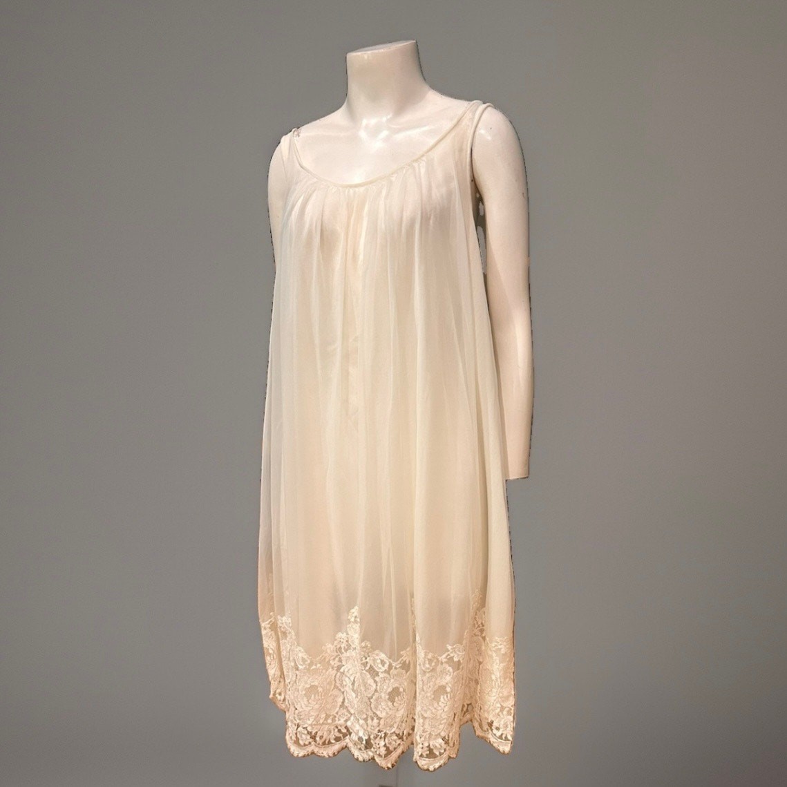 Vintage 60s Babydoll Nylon Lace Nightgown Slip Dress Medium ^