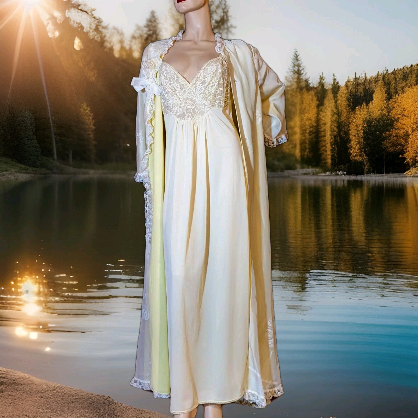 Vintage Unique Rare ODETTE BARSA Peignoir Robe Van Raalte Myth Lacey Nightgown L
