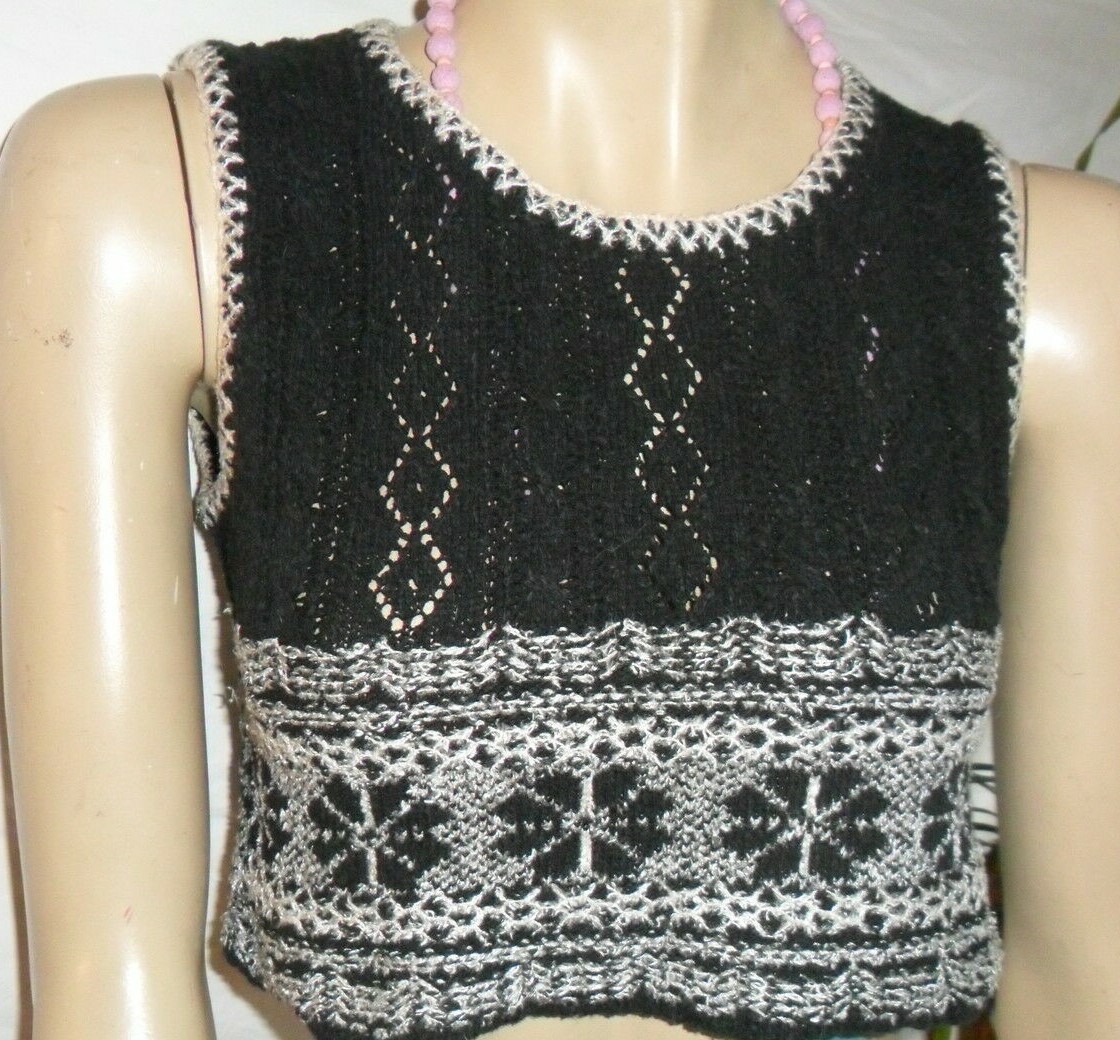 KENZO WOMEN’S VINTAGE ORIGINAL VEST 80s size S 100% COTTON BLACK AND WHITE