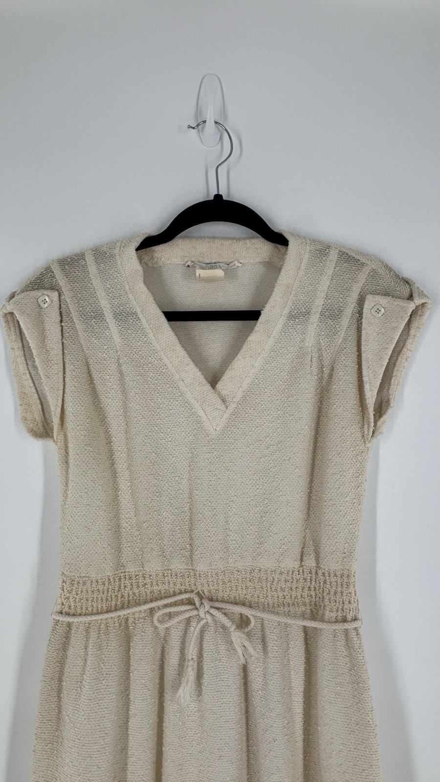 Vintage Jody T Of California Cream Midi Dress Textured Boucle Fabric V-Neck