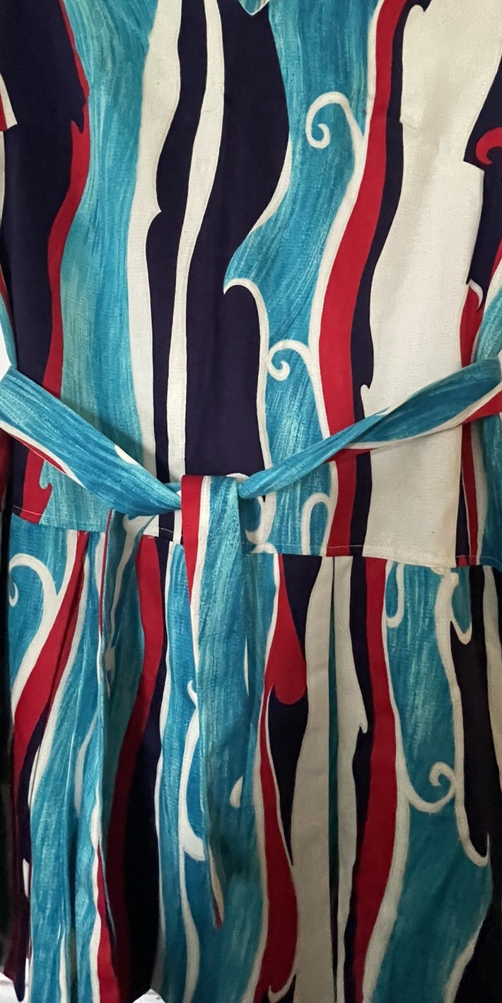 Vtg 60s 70s Psychedelic LIBERTY Circle Dress Hippie Colorful Size 18 M/L Belted