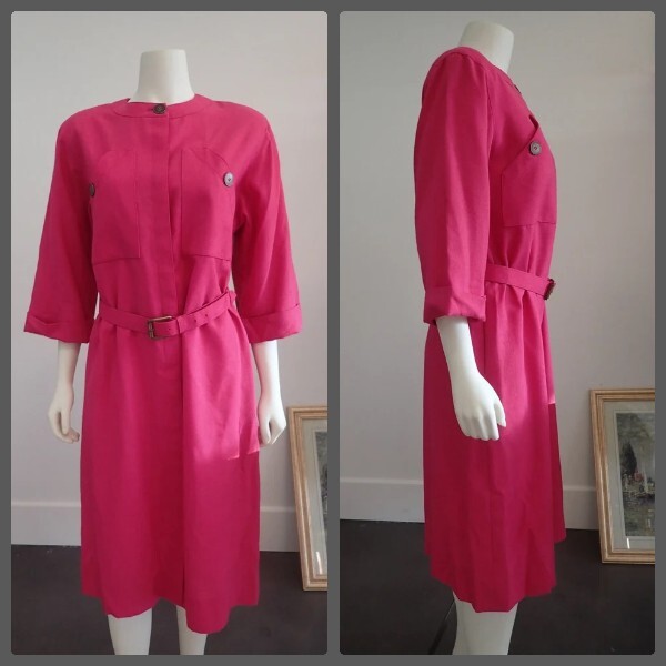 70s/80s VTG Henry Lee Fuchsia Pink Party Dress Rockabilly, Retro, Pin-Up, Mod