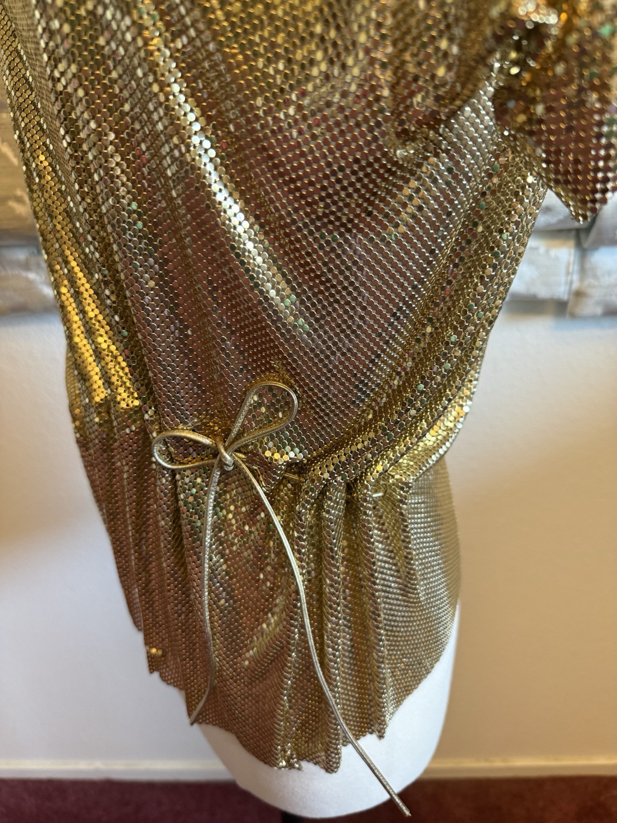 VTG Sexy Whiting & Davis Vintage Metal Mesh Gold Top Bag Liquid Chain Mail RARE