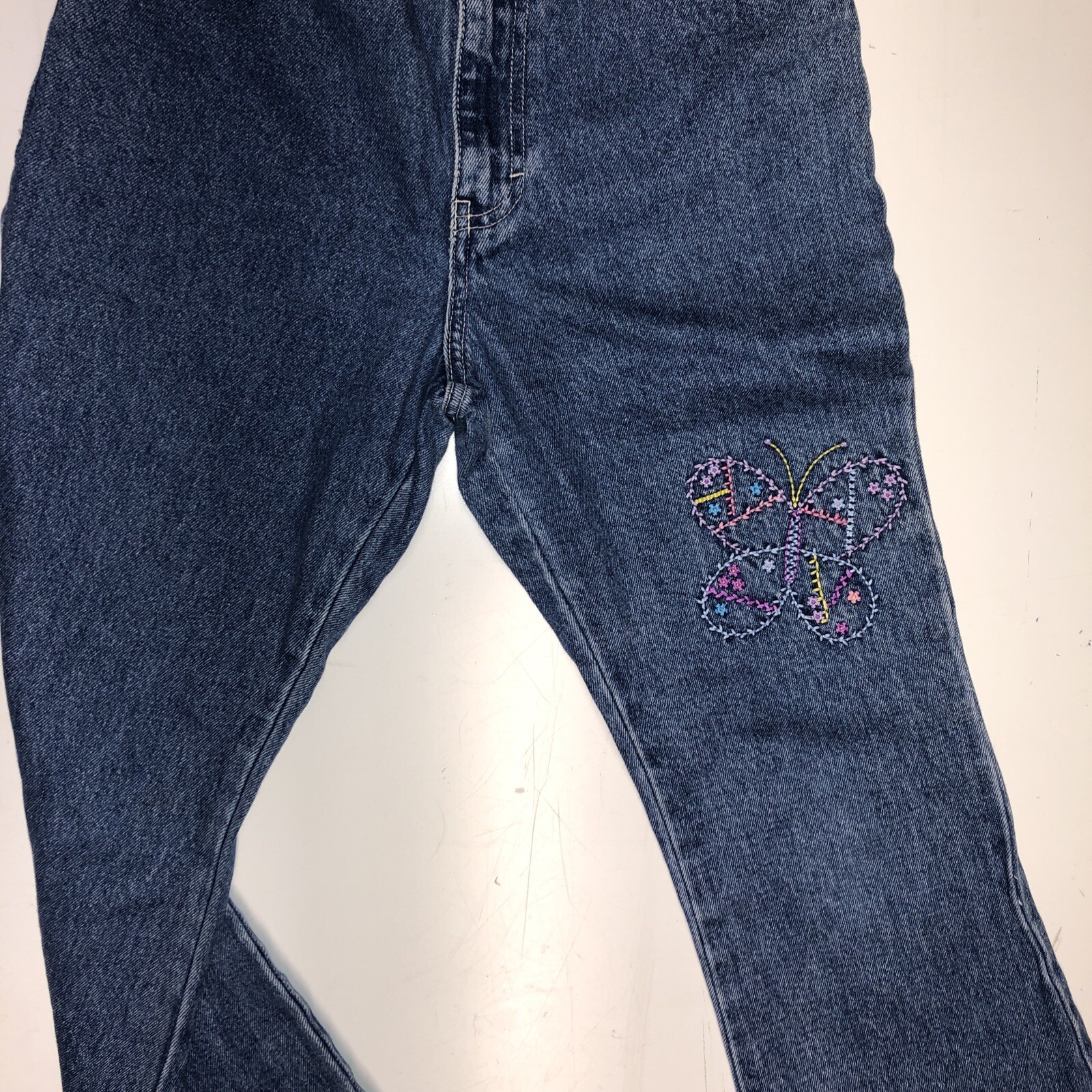 women’s vintage gasoline denim jeans hippie style embroidered wide bottom (J-16)