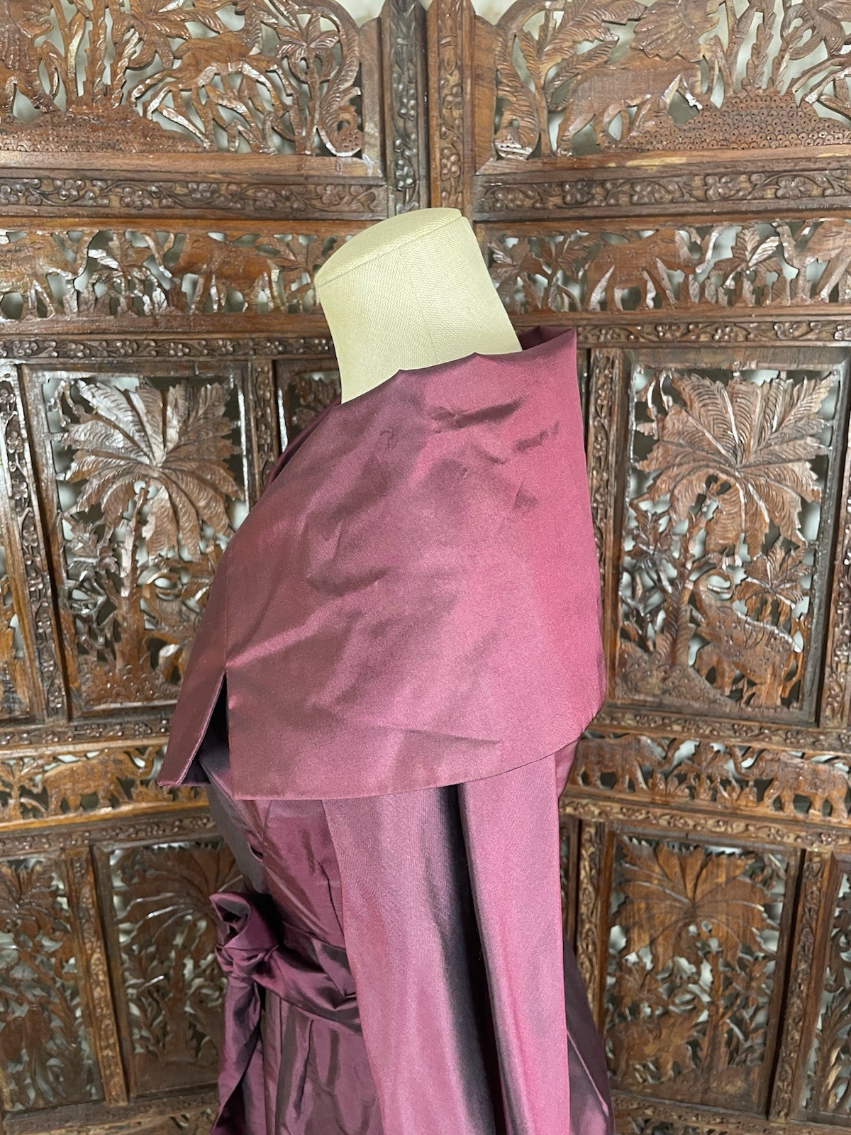 Vtg 1990s Catherine Regehr Dress Burgundy Silk Taffeta Evening Formal Dress Sz S